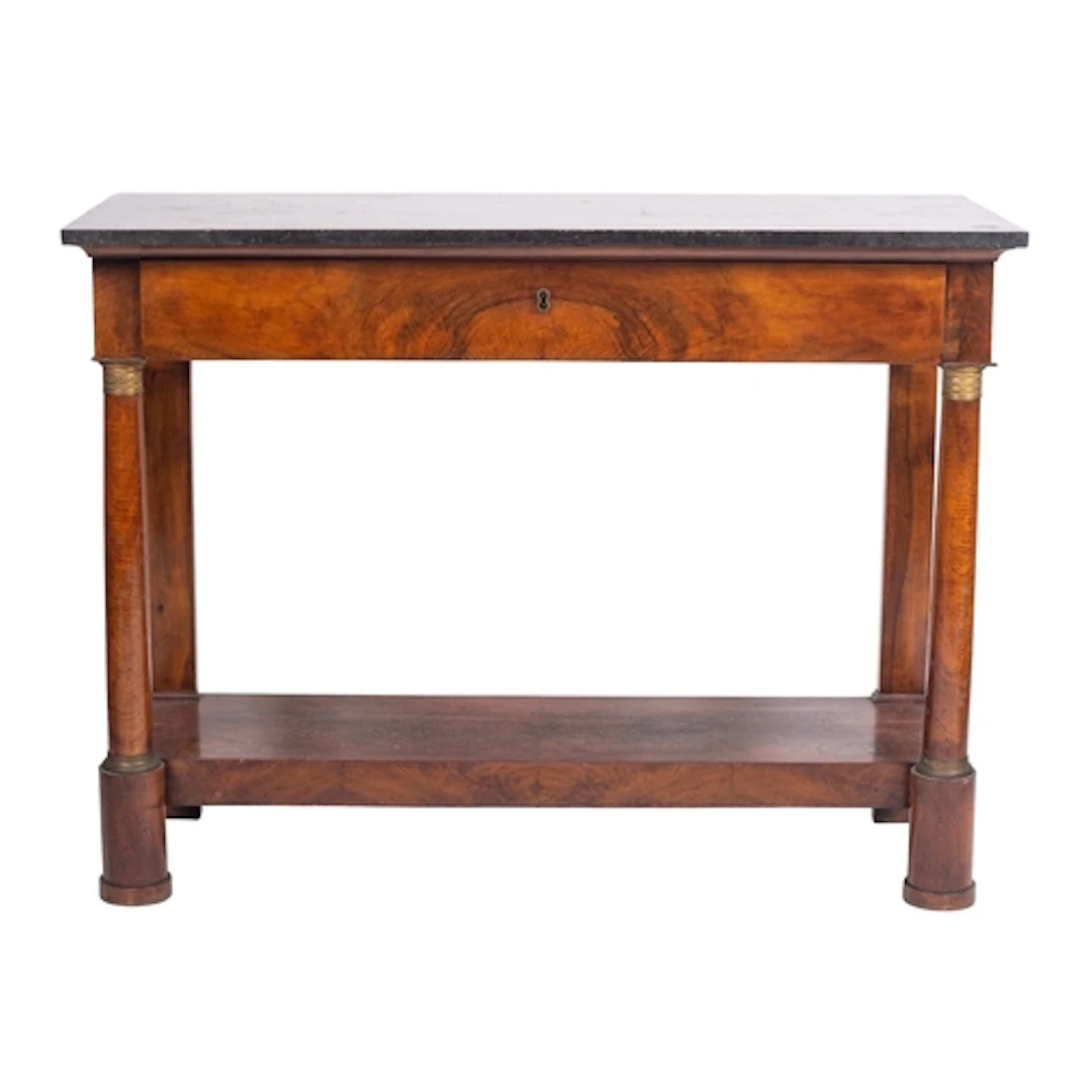 An Empire marble topped mahogany hall or console table, earl...