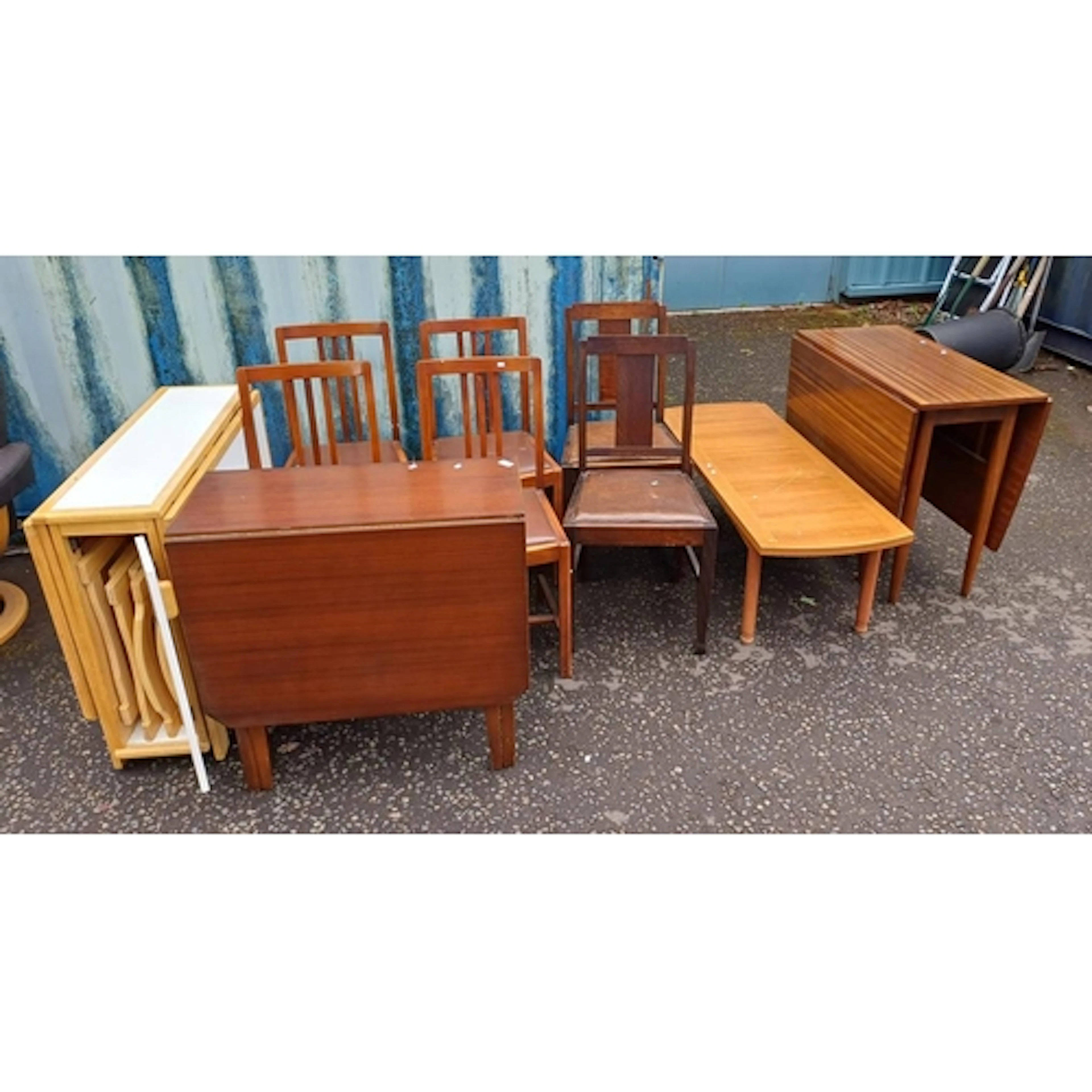 3 DROP-LEAF KITCHEN TABLES, TEAK COFFEE TABLE, SET OF 4 DINI...