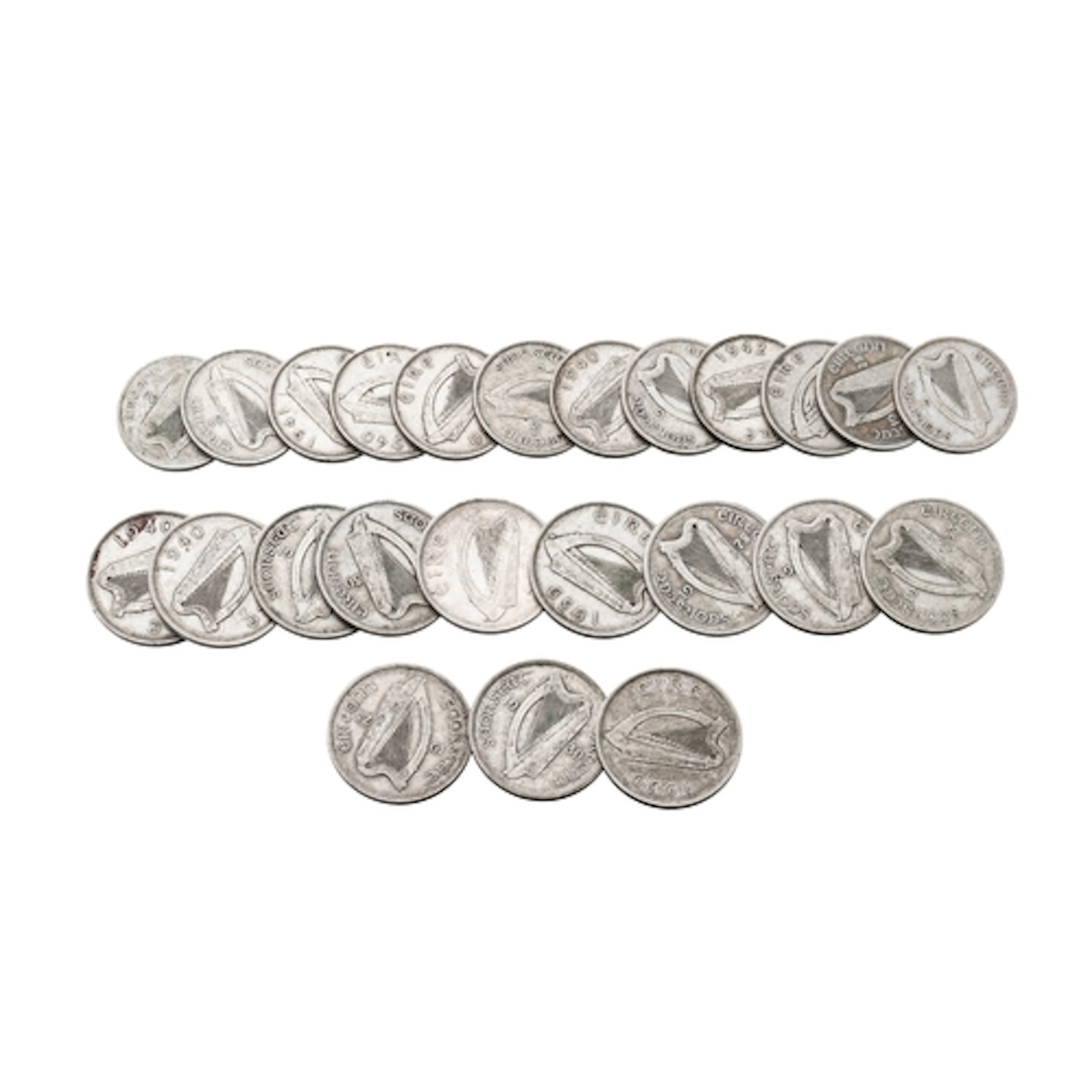 12 X IRISH 75% SILVER HALF CROWNS, plus 12 x Florins, all 19...