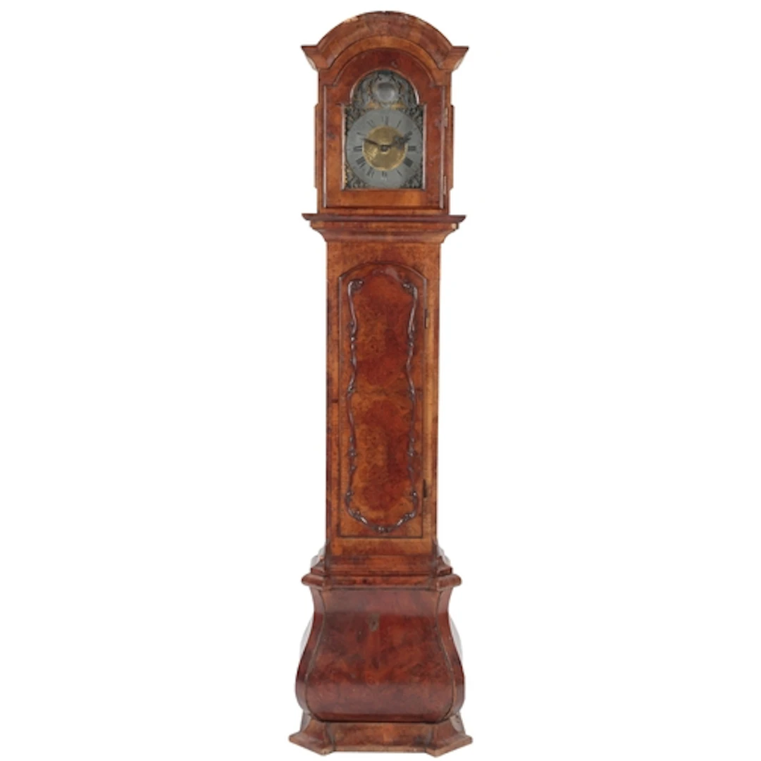 A German late Baroque burr walnut longcase clock, 18th centu...