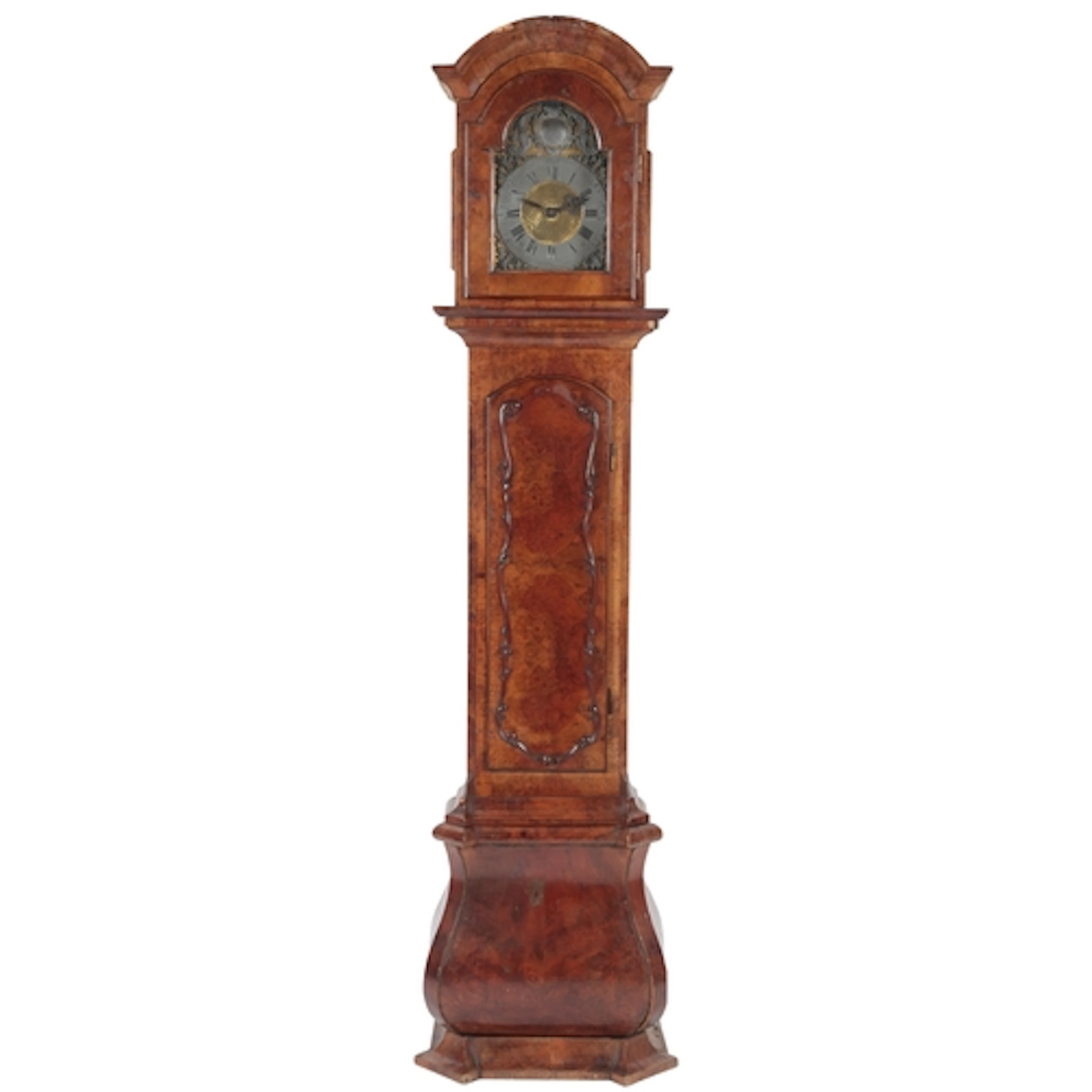 A German late Baroque burr walnut longcase clock, 18th centu...