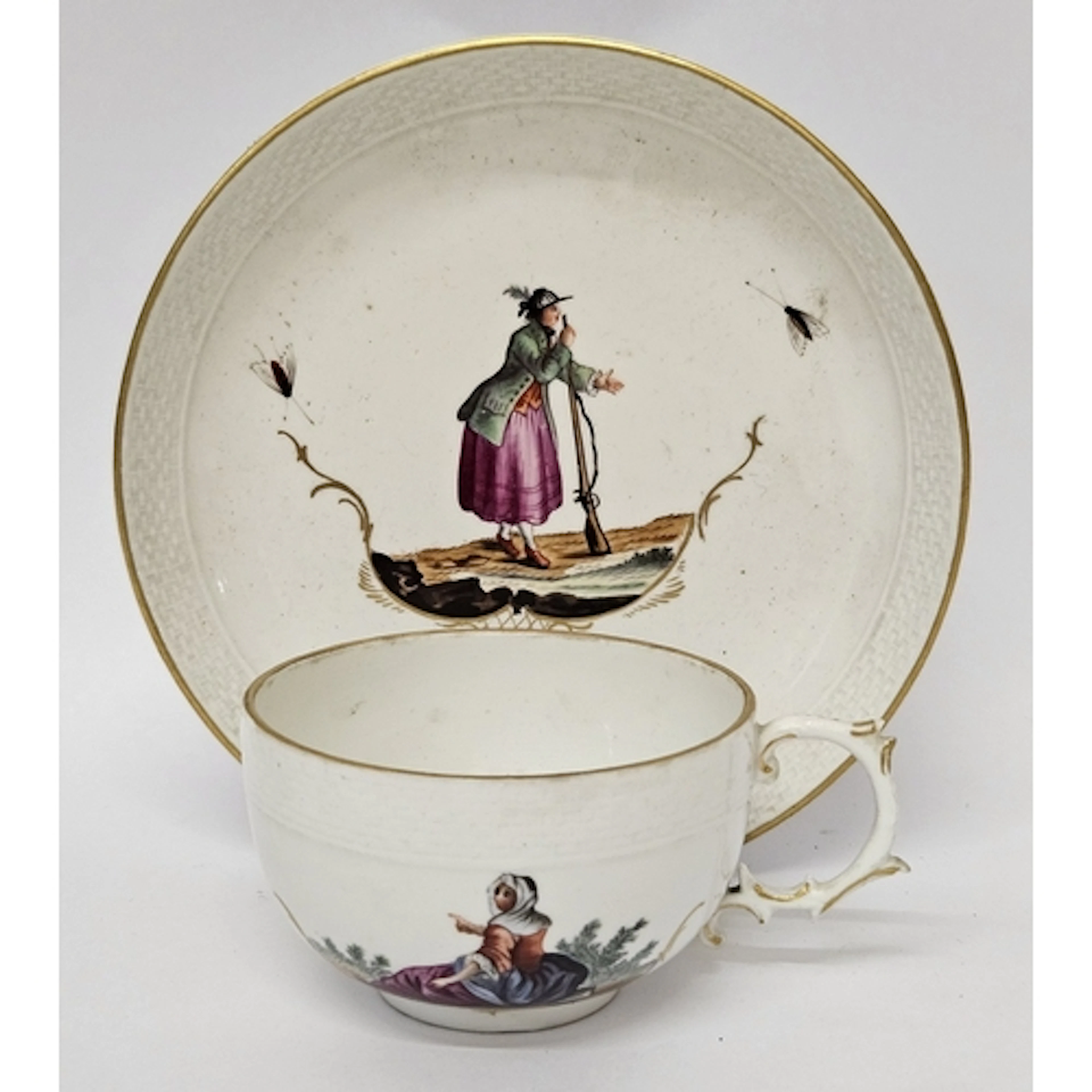 Fine Antique Porcelain Cup & Saucer, white ground edged with...