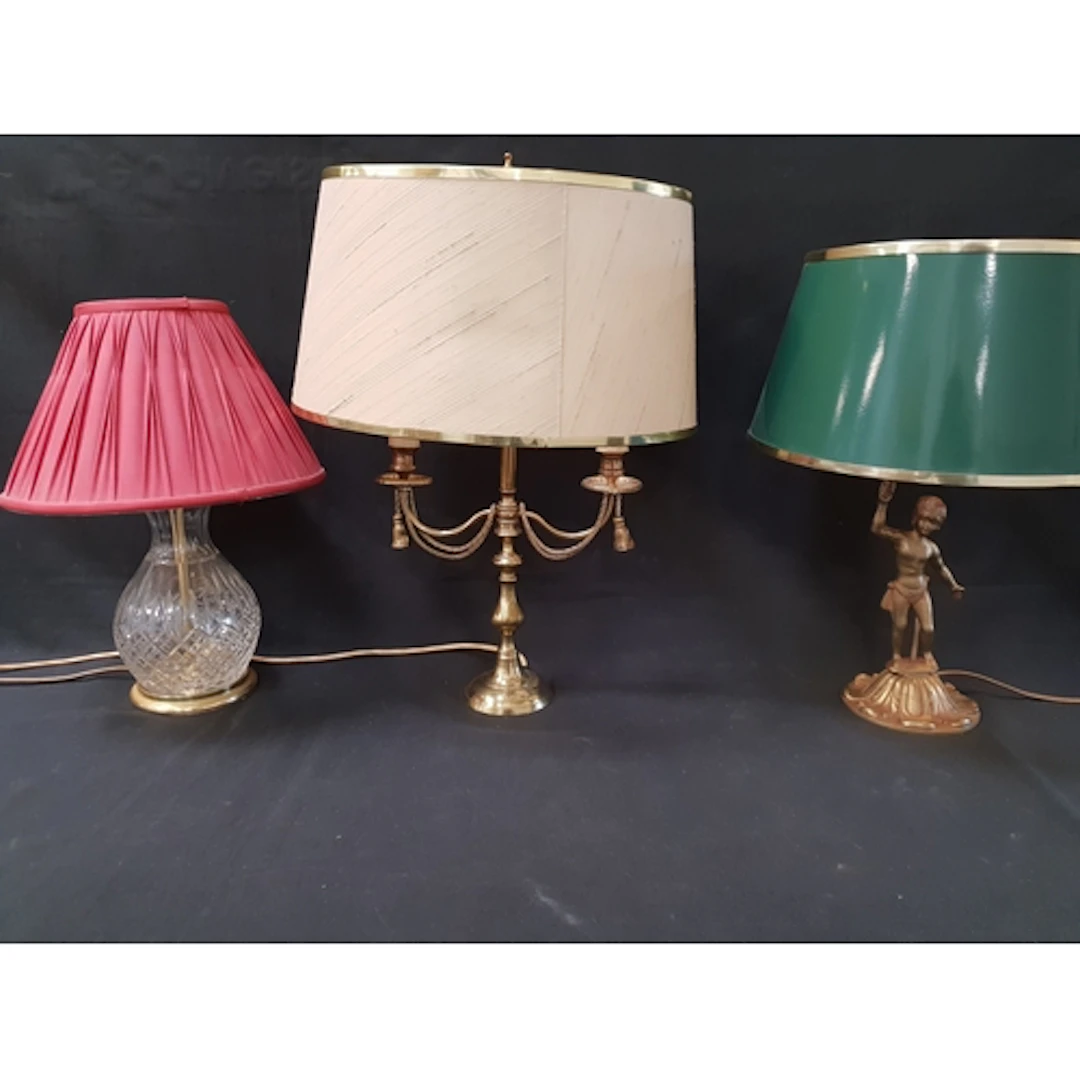 THREE TABLE LAMPS comprising a candelabra style with dual bu...