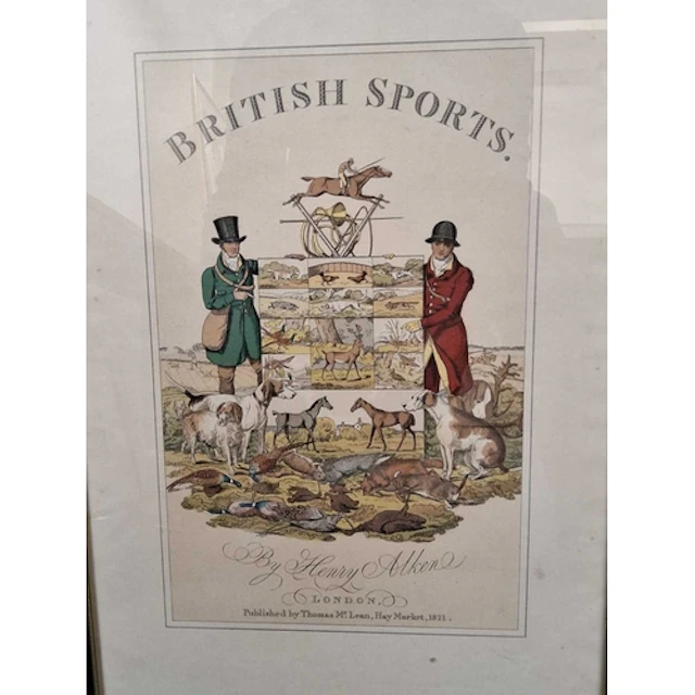 A REPRODUCTION HENRY ALKEN 'BRITISH SPORTS' PRINT, framed an...