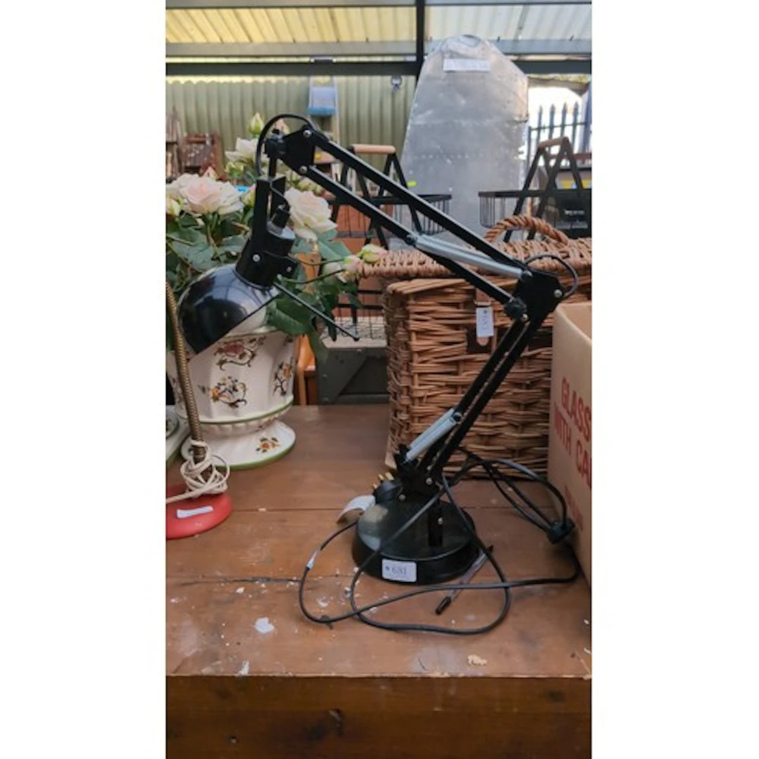 Adjustable architect’s desk lamp in black-painted metal, wit...