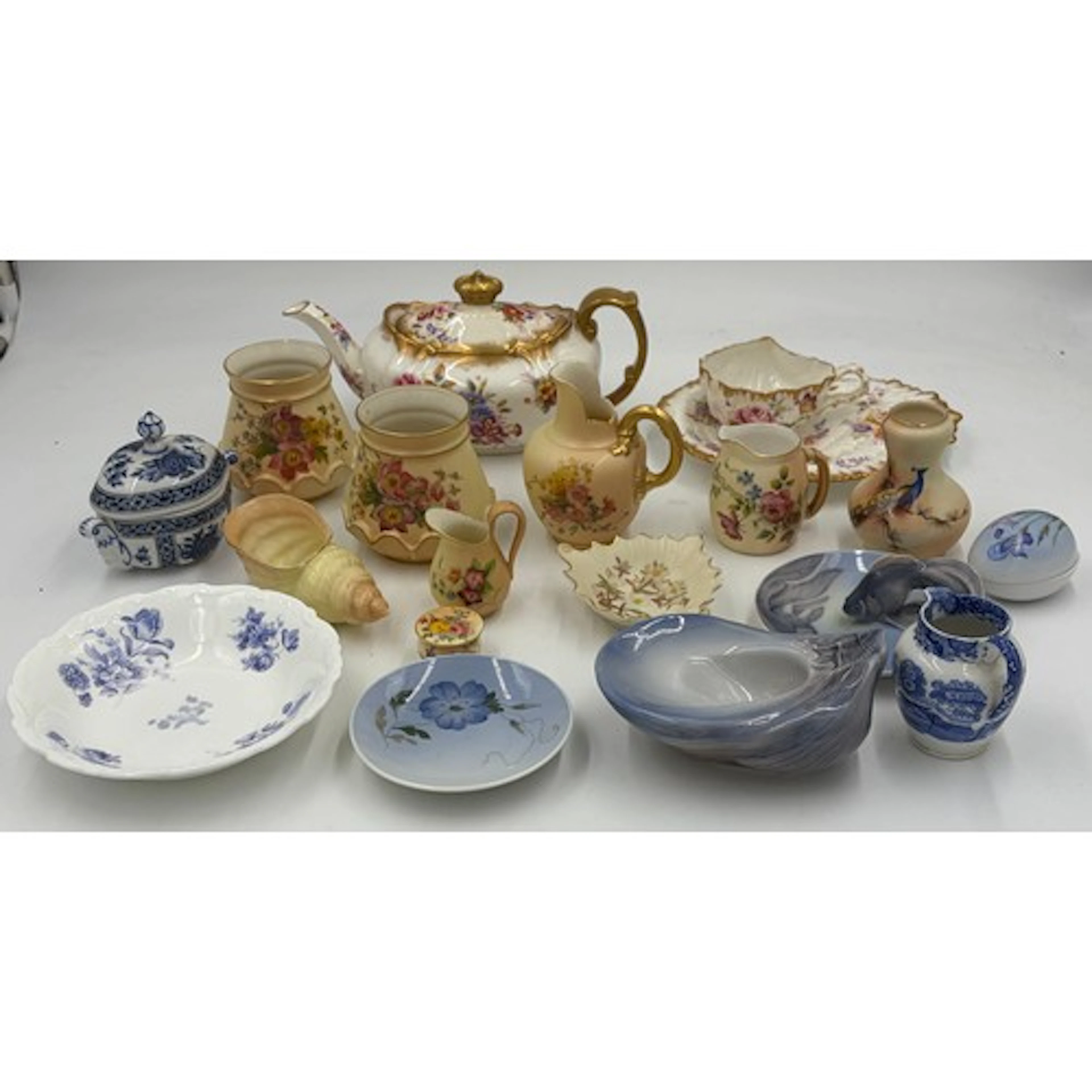 Collection of Royal Worcester blush ivory to include pair of...