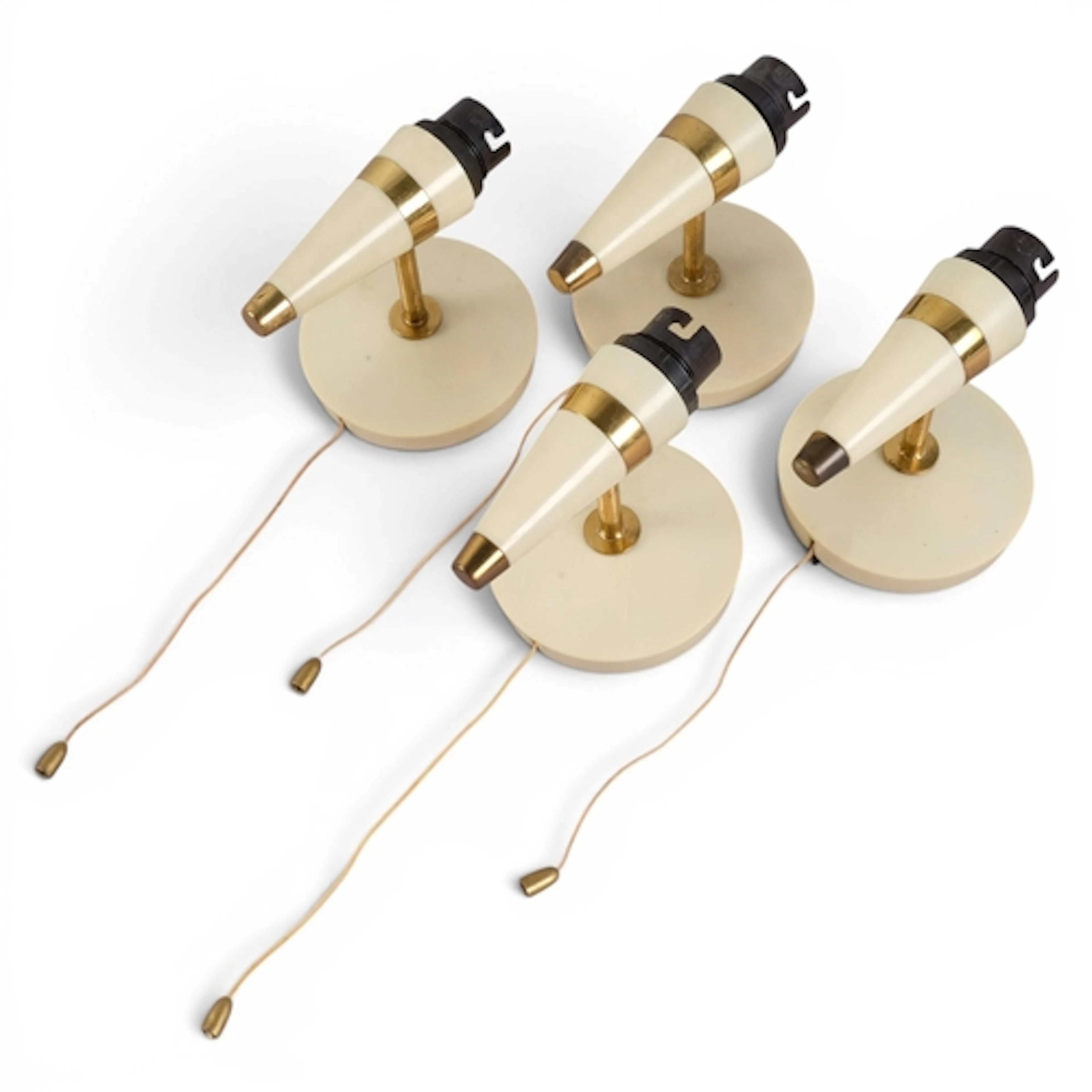 A set of four 1950s Stilnovo style acrylic and brass wall sc...