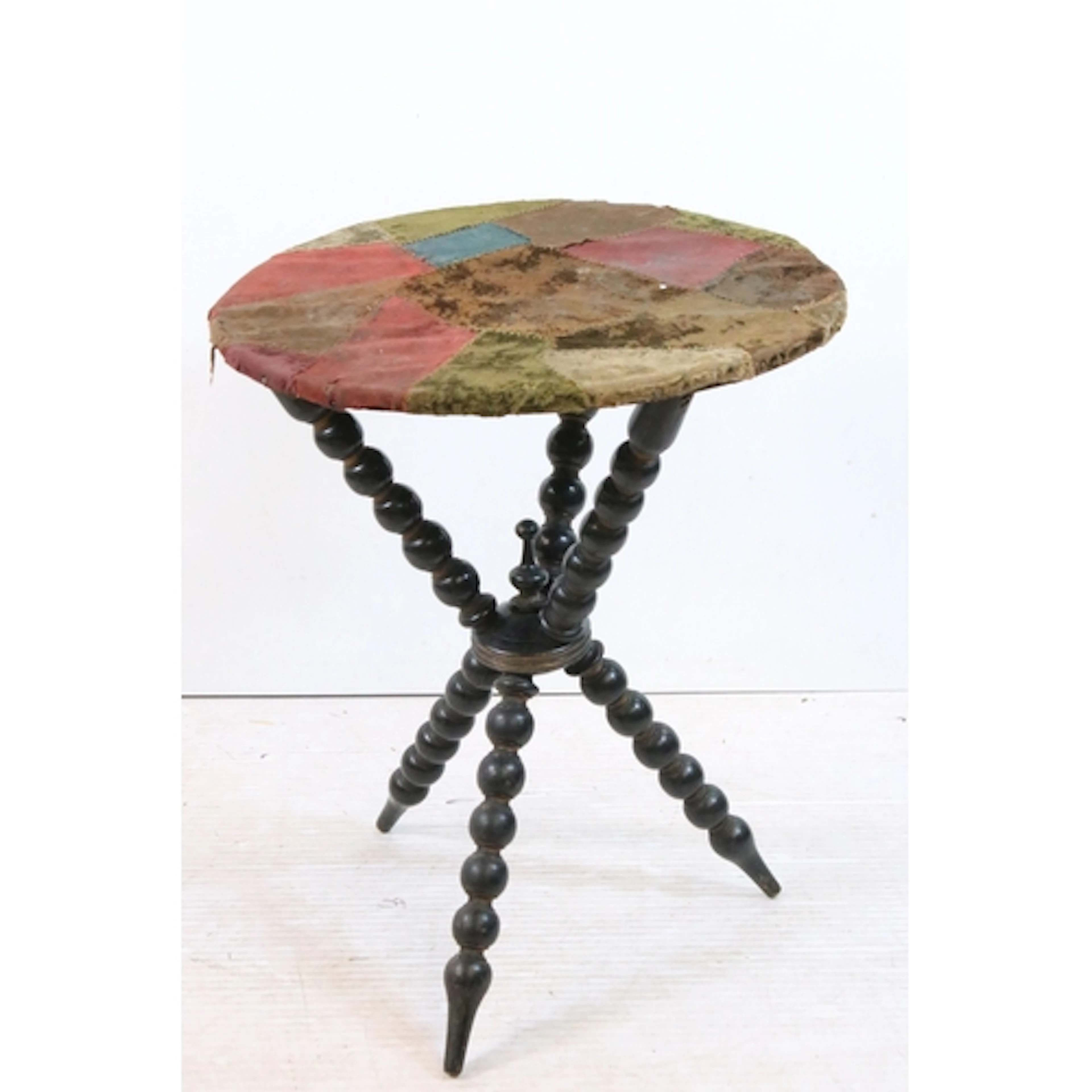 19th century ebonised bobbin turned tripod table, with patch...