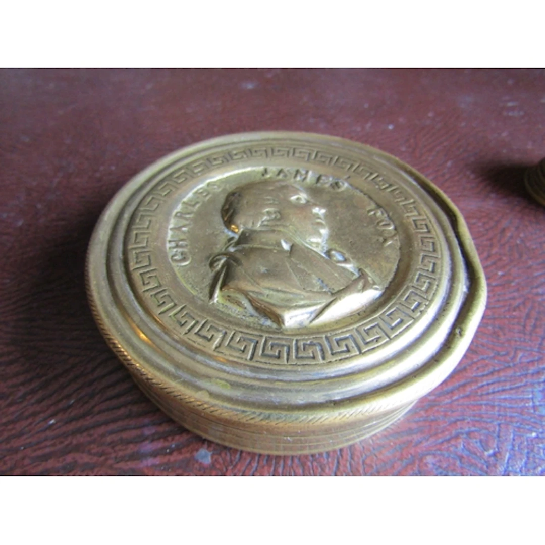 Regency Brass Snuff Box Embossed Profile Charles James Fox (...