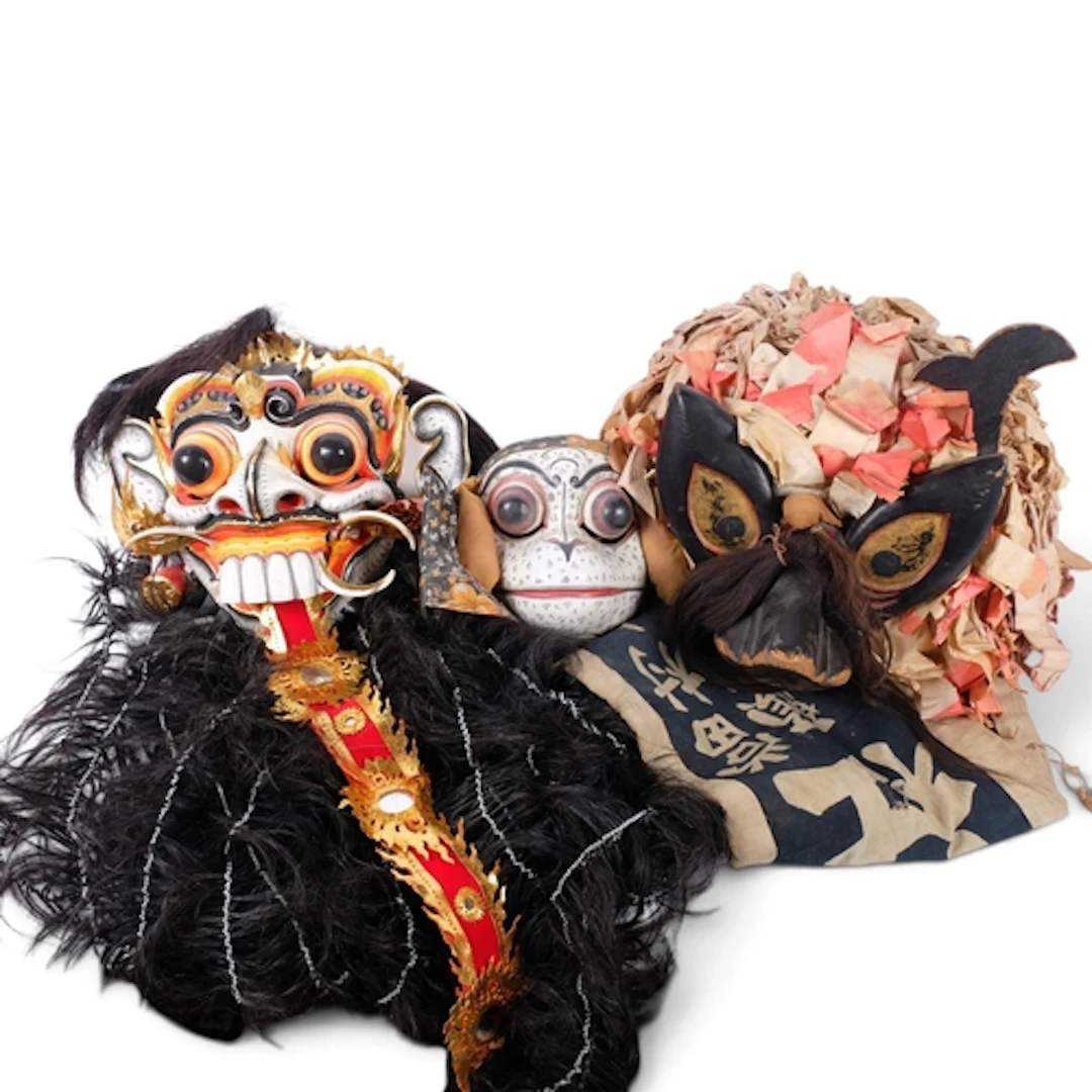 3 Indonesian carved and painted wood masks