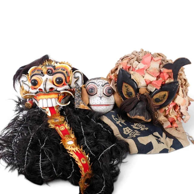 3 Indonesian carved and painted wood masks