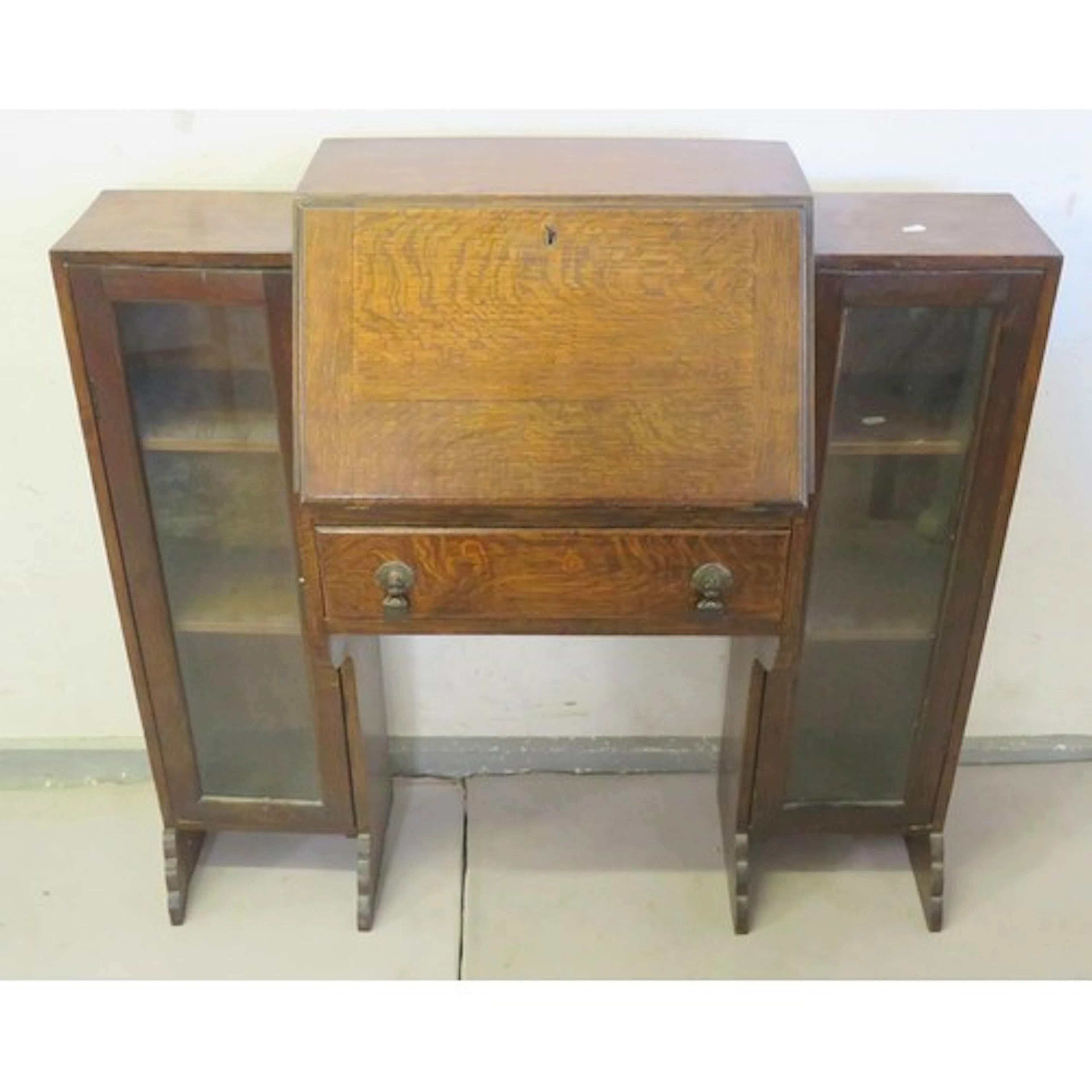 Antique figured Oak Bureau Bookcase, fall enclosing writing ...