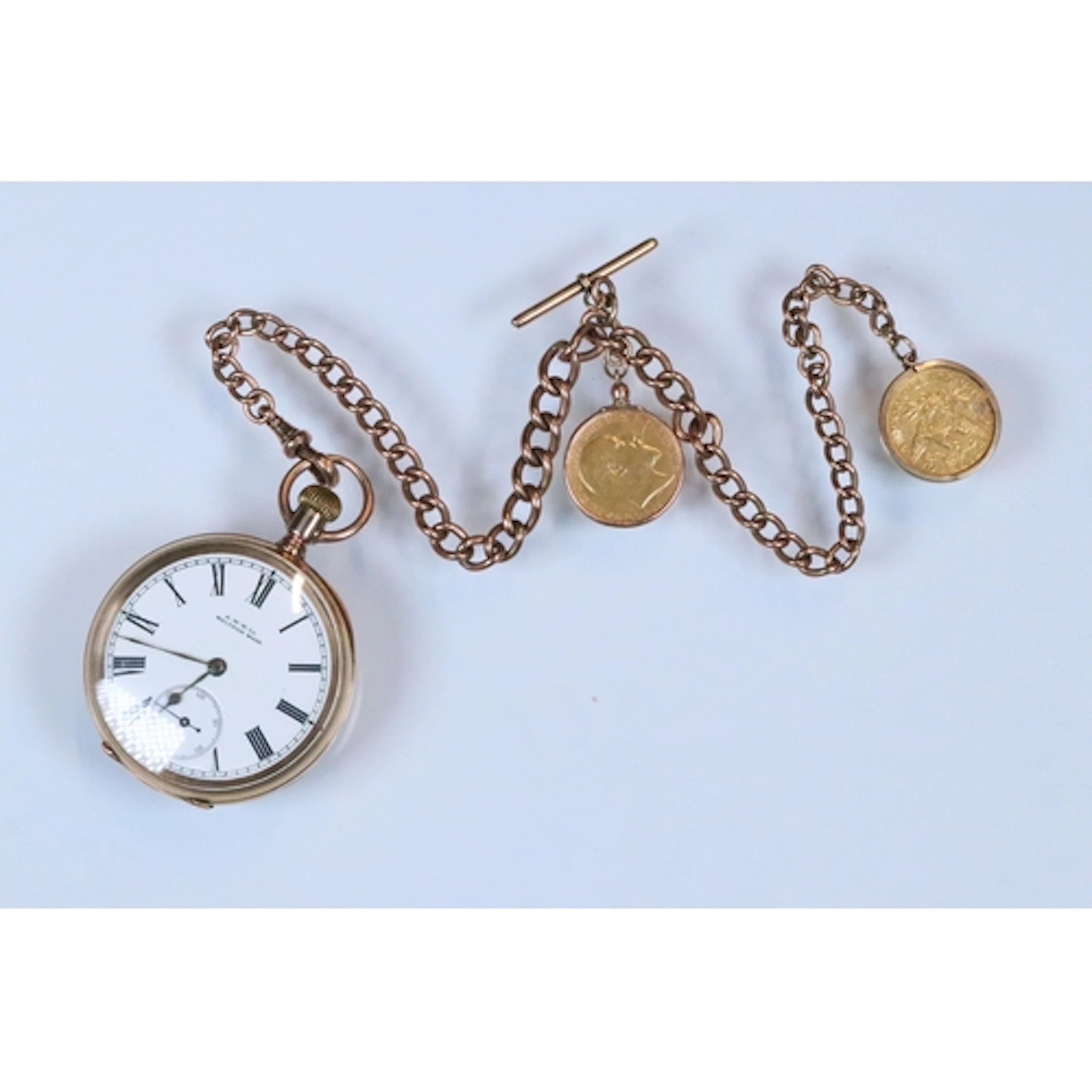 Waltham 10ct gold open face pocket watch having a white enam...