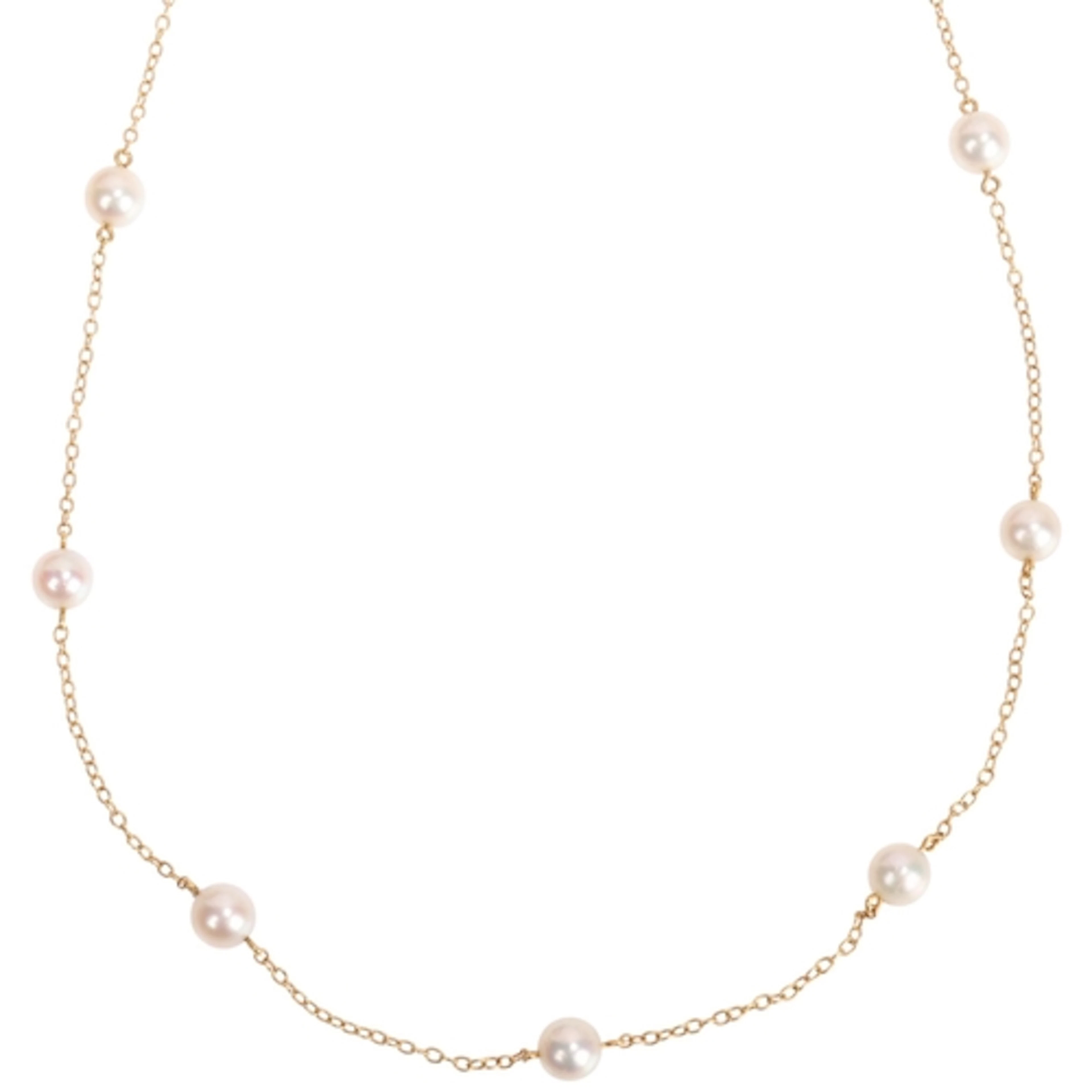 MIKIMOTO - an 18ct gold pearl station chain necklace, set wi...