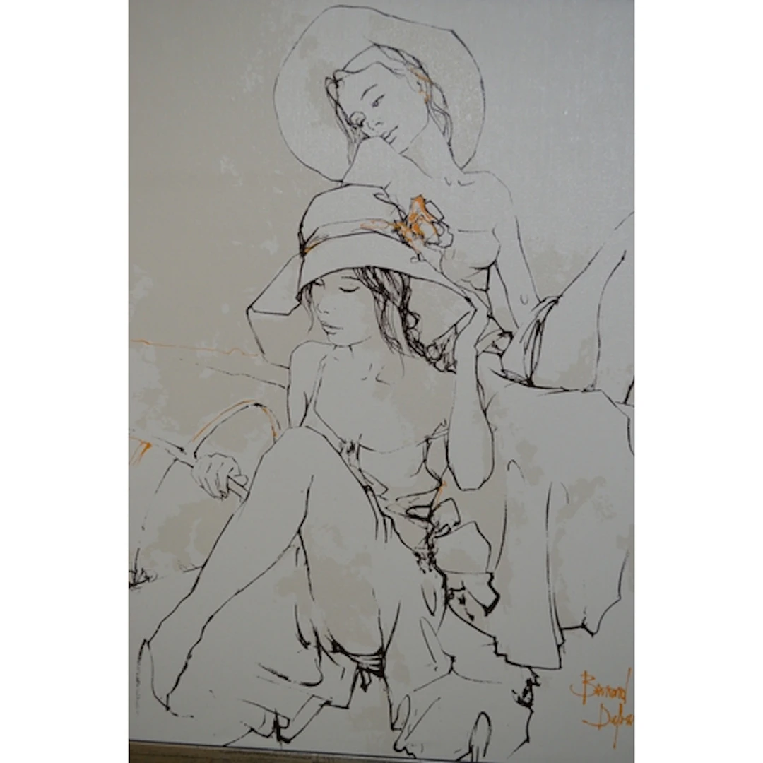 Bernard Dufor, oil on canvas, two ladies, signed, 45 x 37cm,...