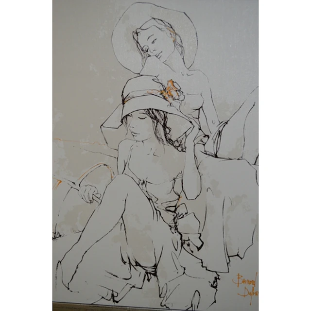 Bernard Dufor, oil on canvas, two ladies, signed, 45 x 37cm,...