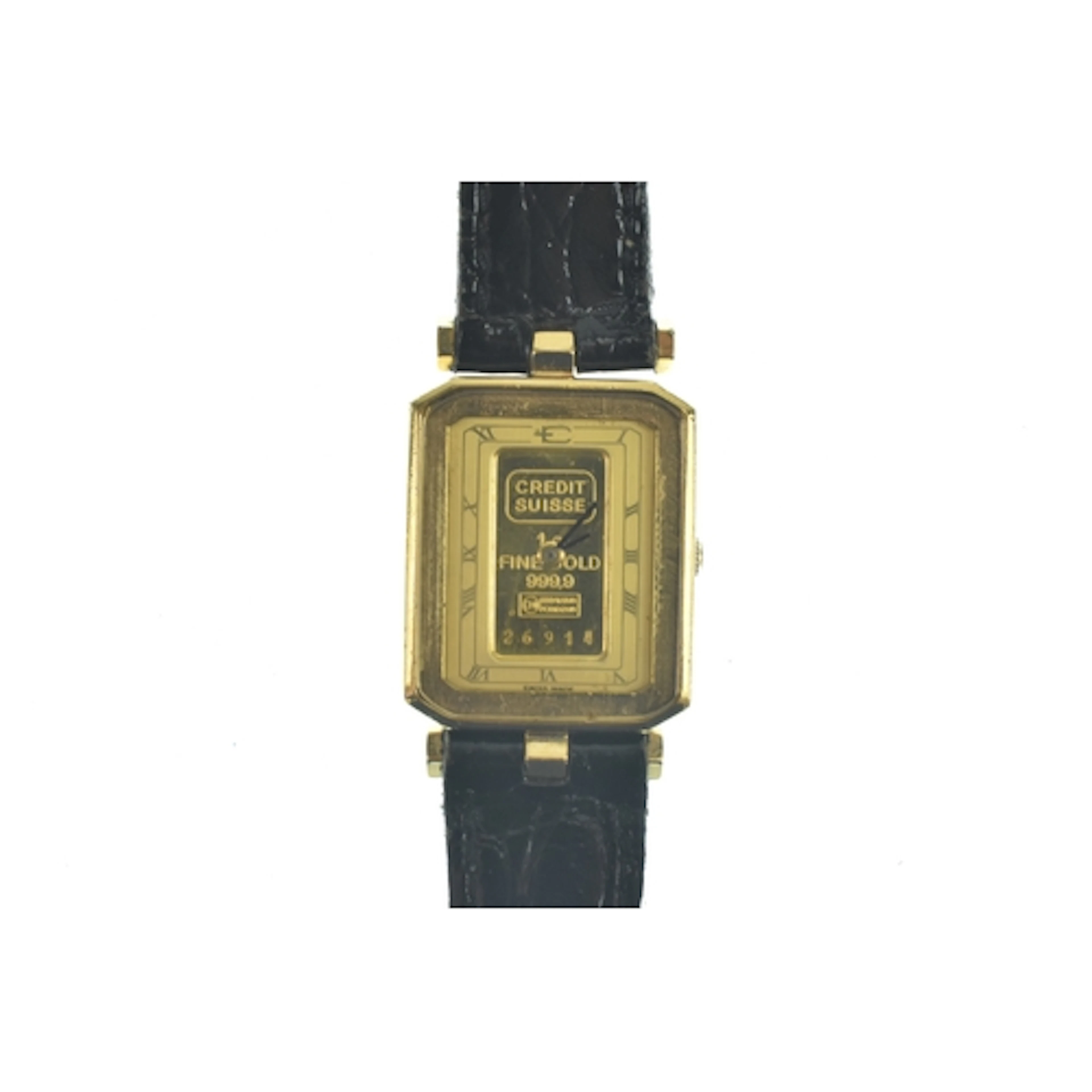 A Credit Suisse gold plated, gents, quartz wristwatch, havin...