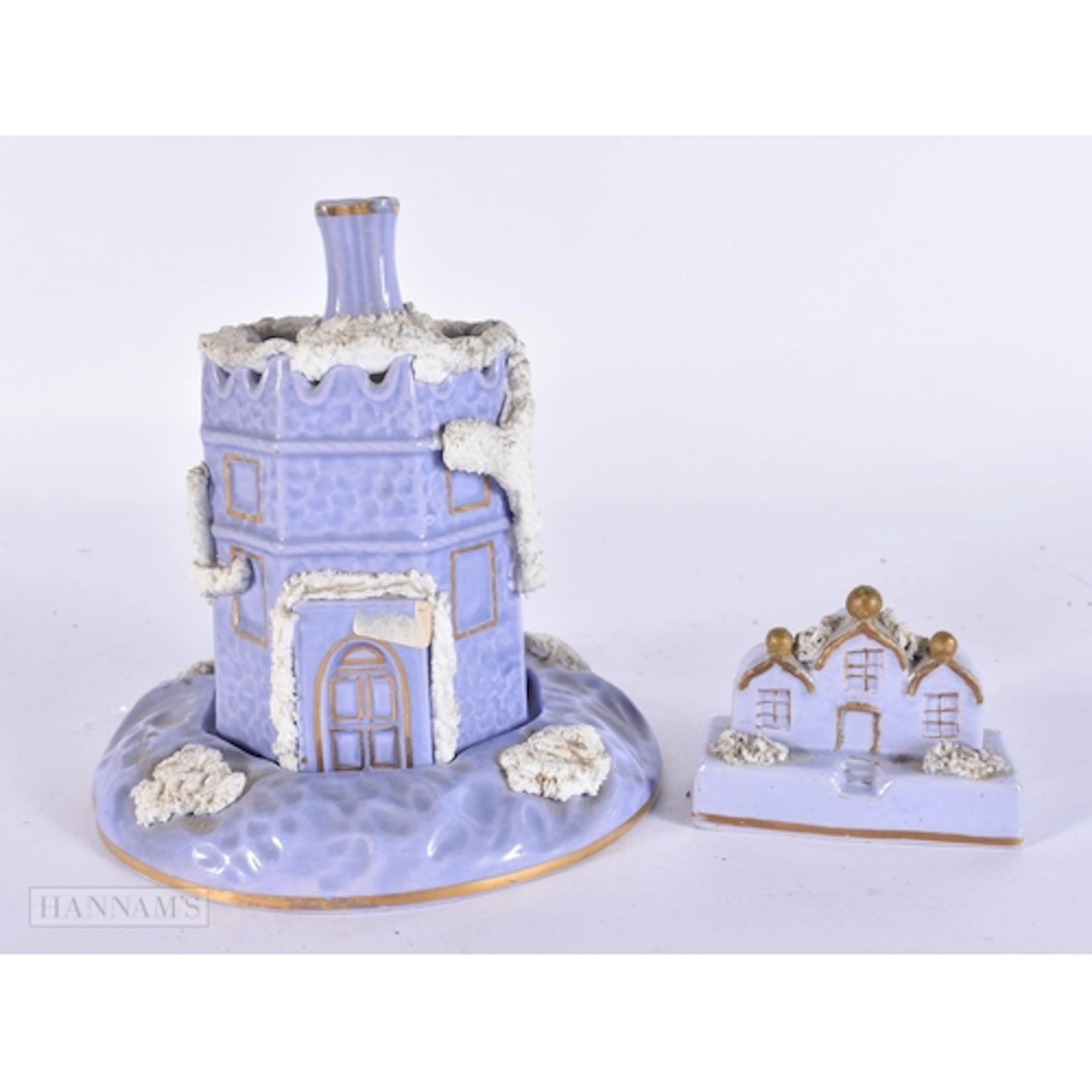 A RARE ANTIQUE STAFFORDSHIRE LILAC FORM PASTILLE BURNER AND ...