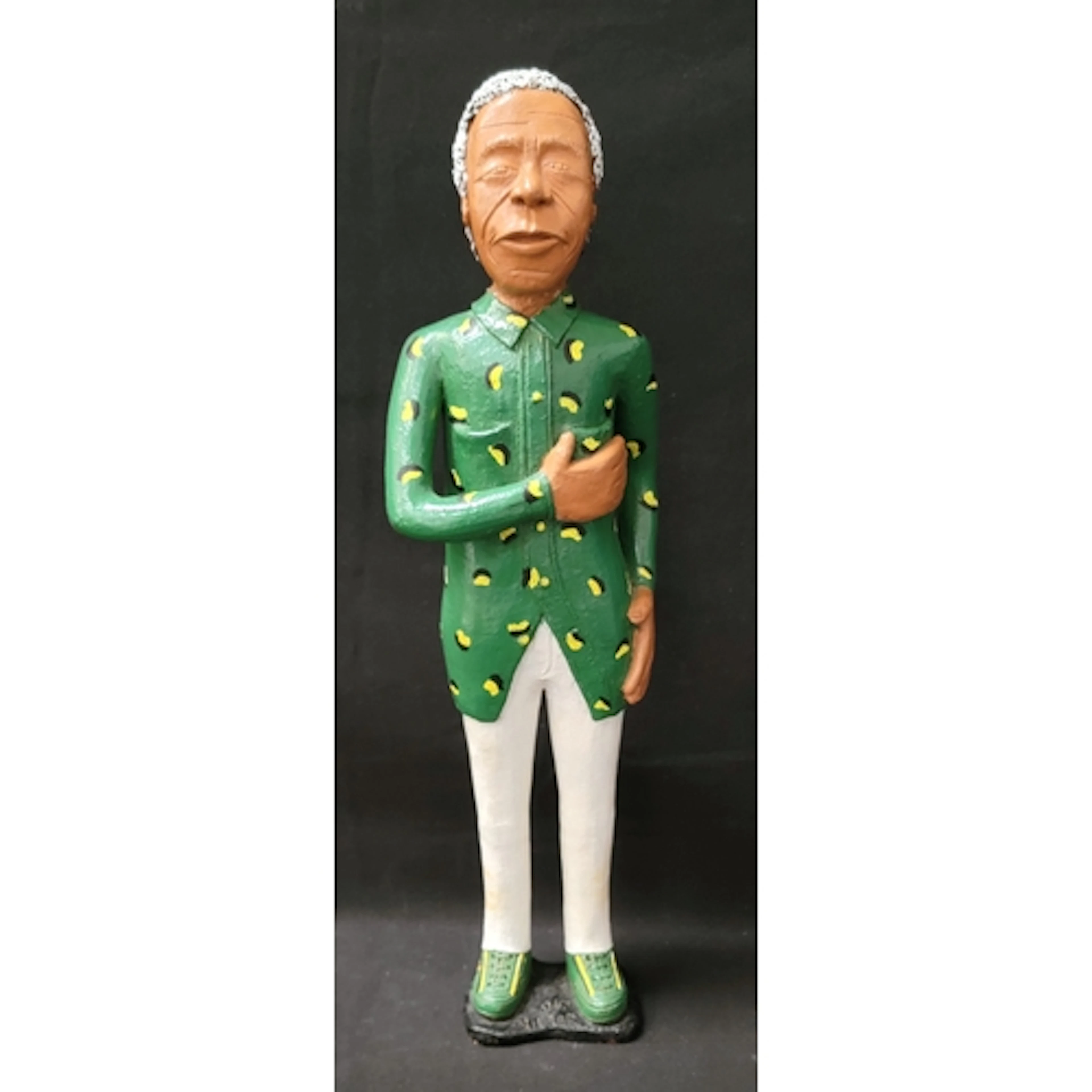 FOLK ART SCULPTURE OF NELSON MANDELA hand-modelled in a hol...