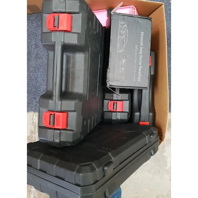 ONE BOX OF TOOLS including jump starter kit, cordless saber ...