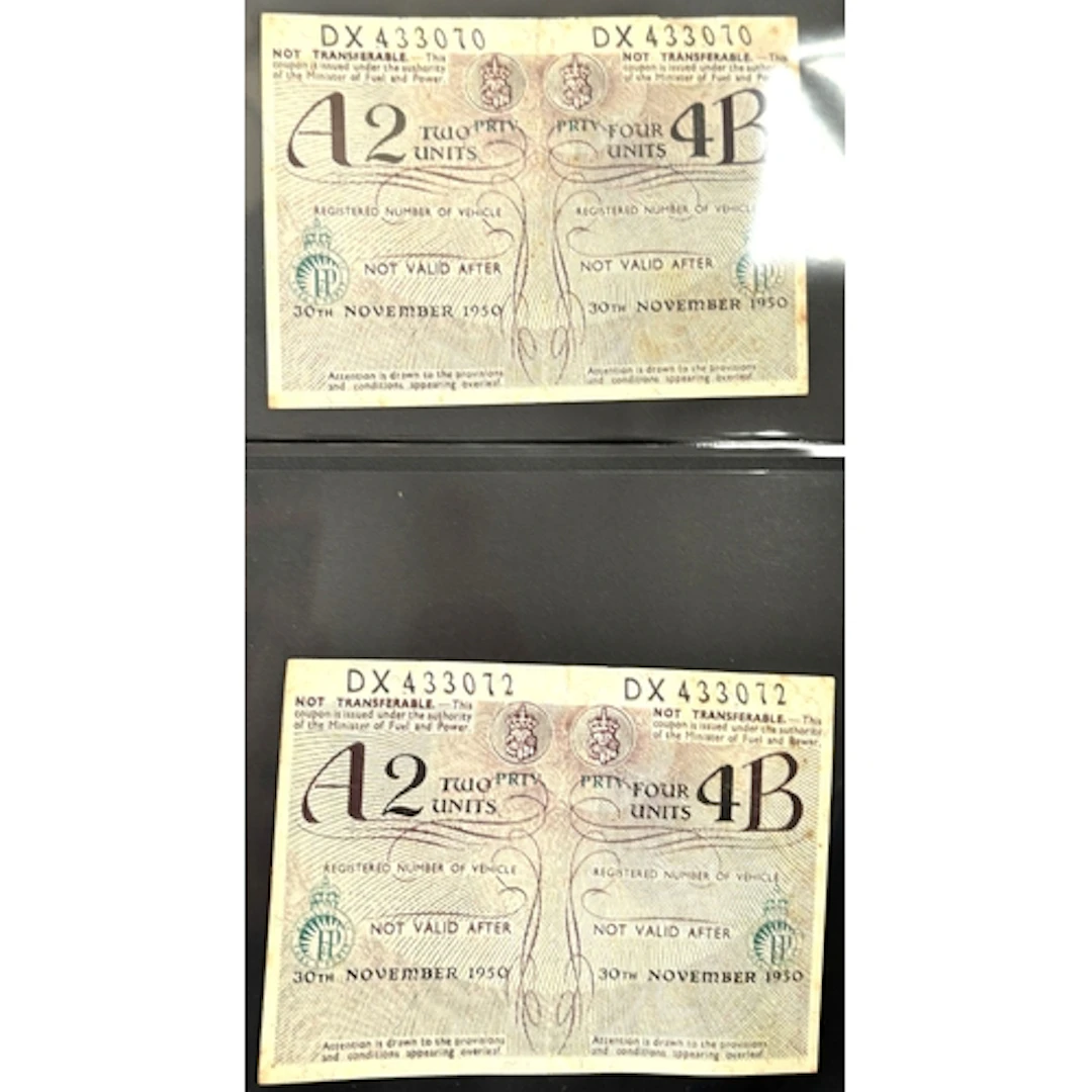An album of petrol coupons, GB and South African postal orde...