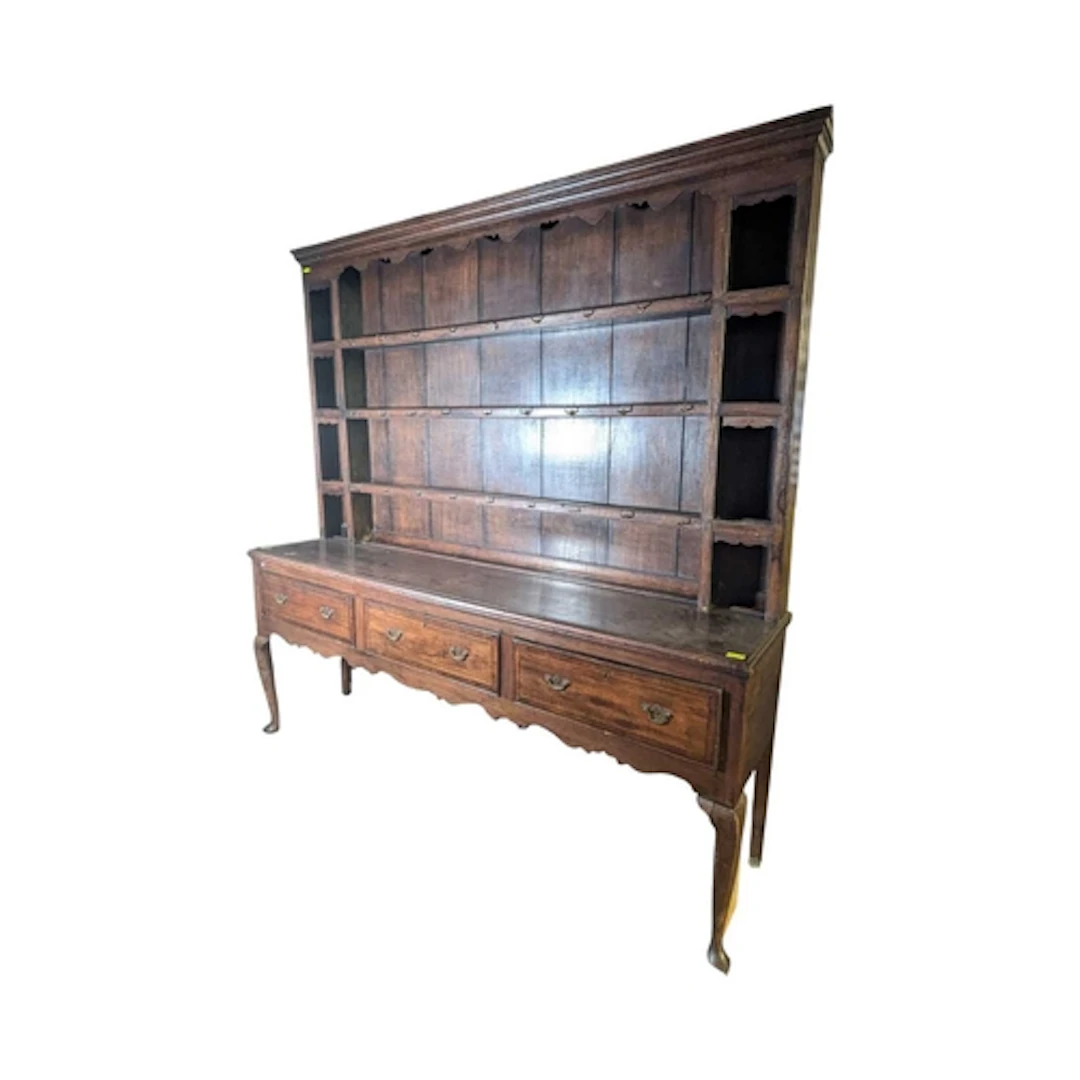 George III 18th century oak potboard dresser. Large plate ra...