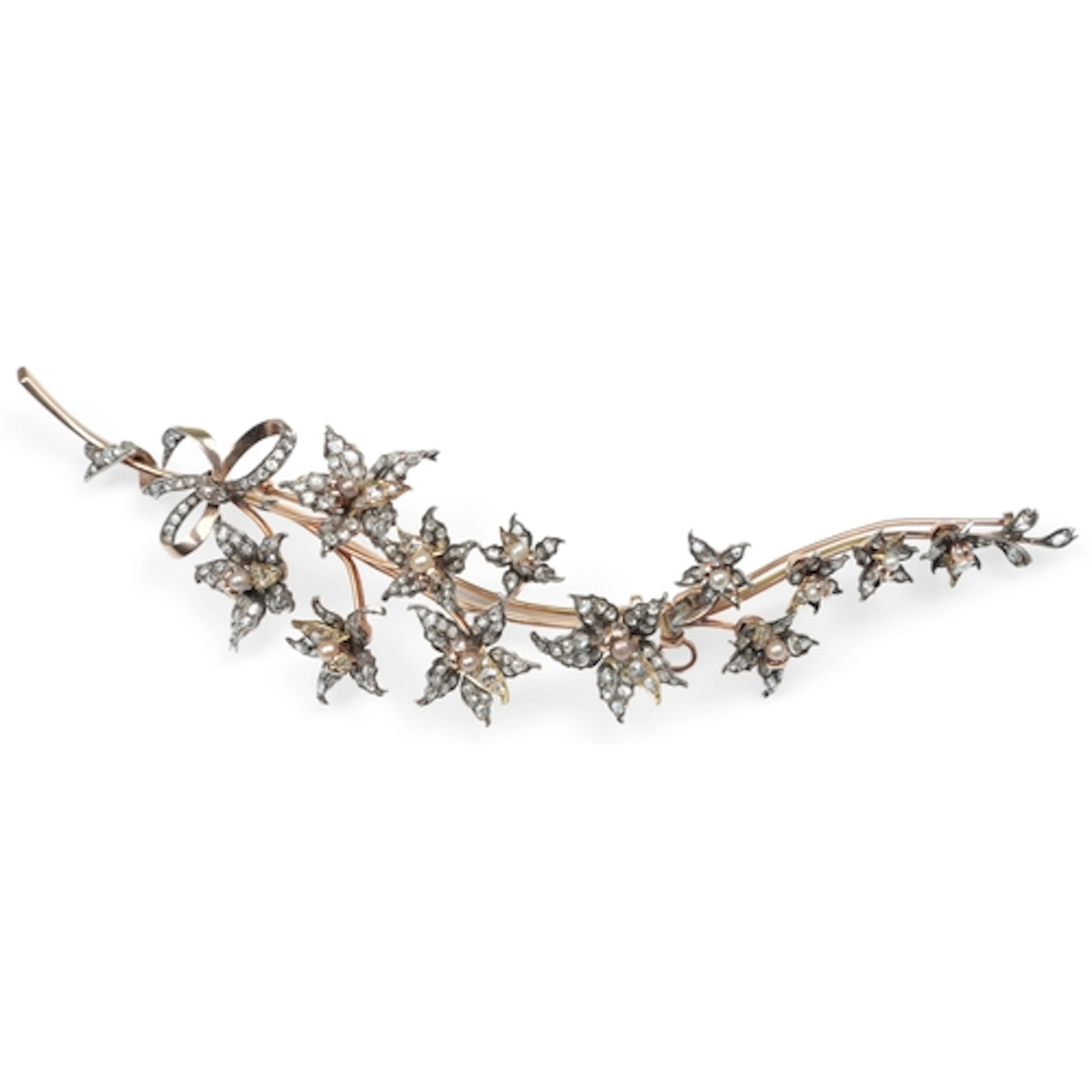 An impressive pearl and diamond corsage ornament, circa 1870...