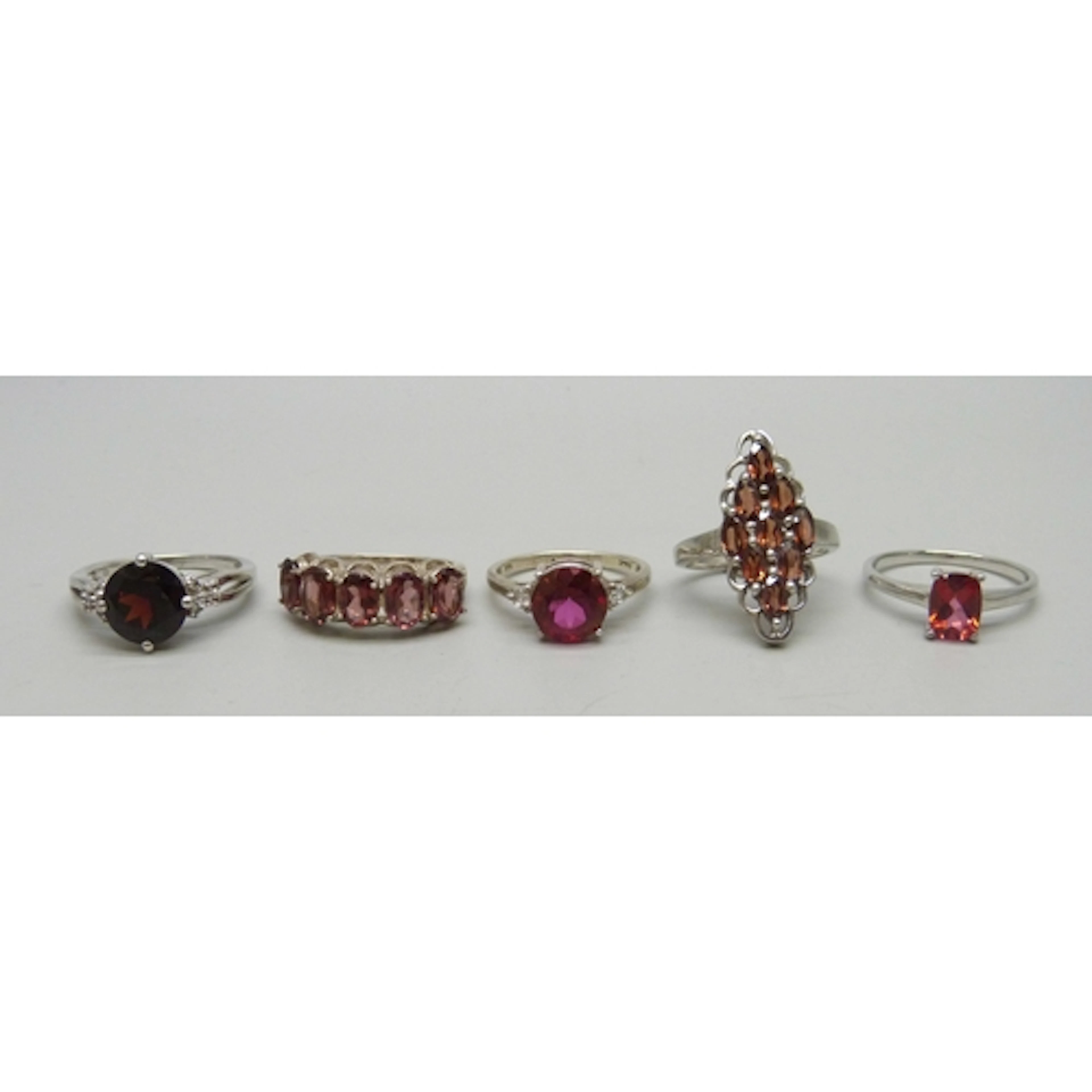 Five silver and gemstone rings including Gemporia, 19g total