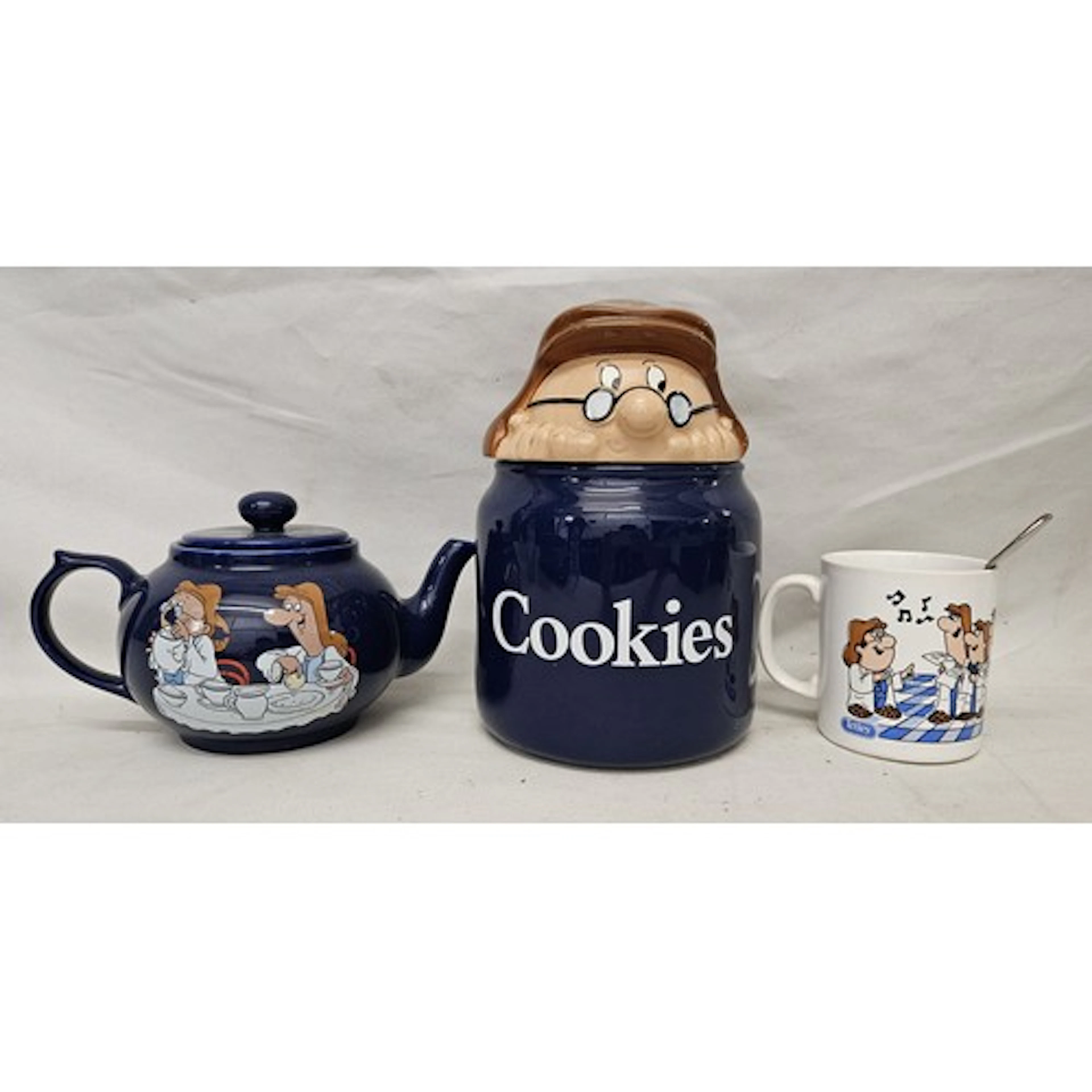 Vintage Tetley Tea Cookie Jar, teapot, mug & spoon (1 Box)
