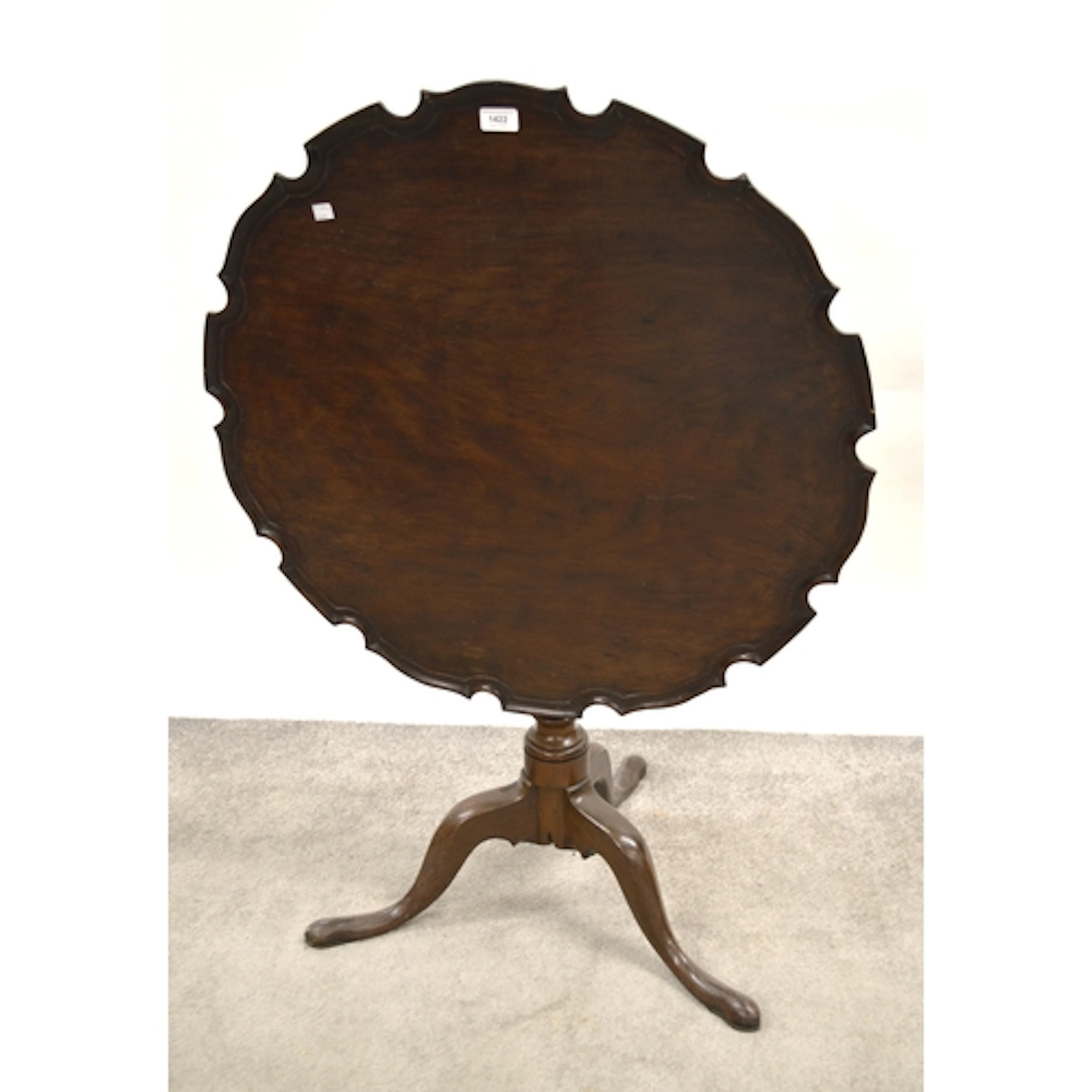 Circular mahogany shaped edge pedestal table, with tripod ba...