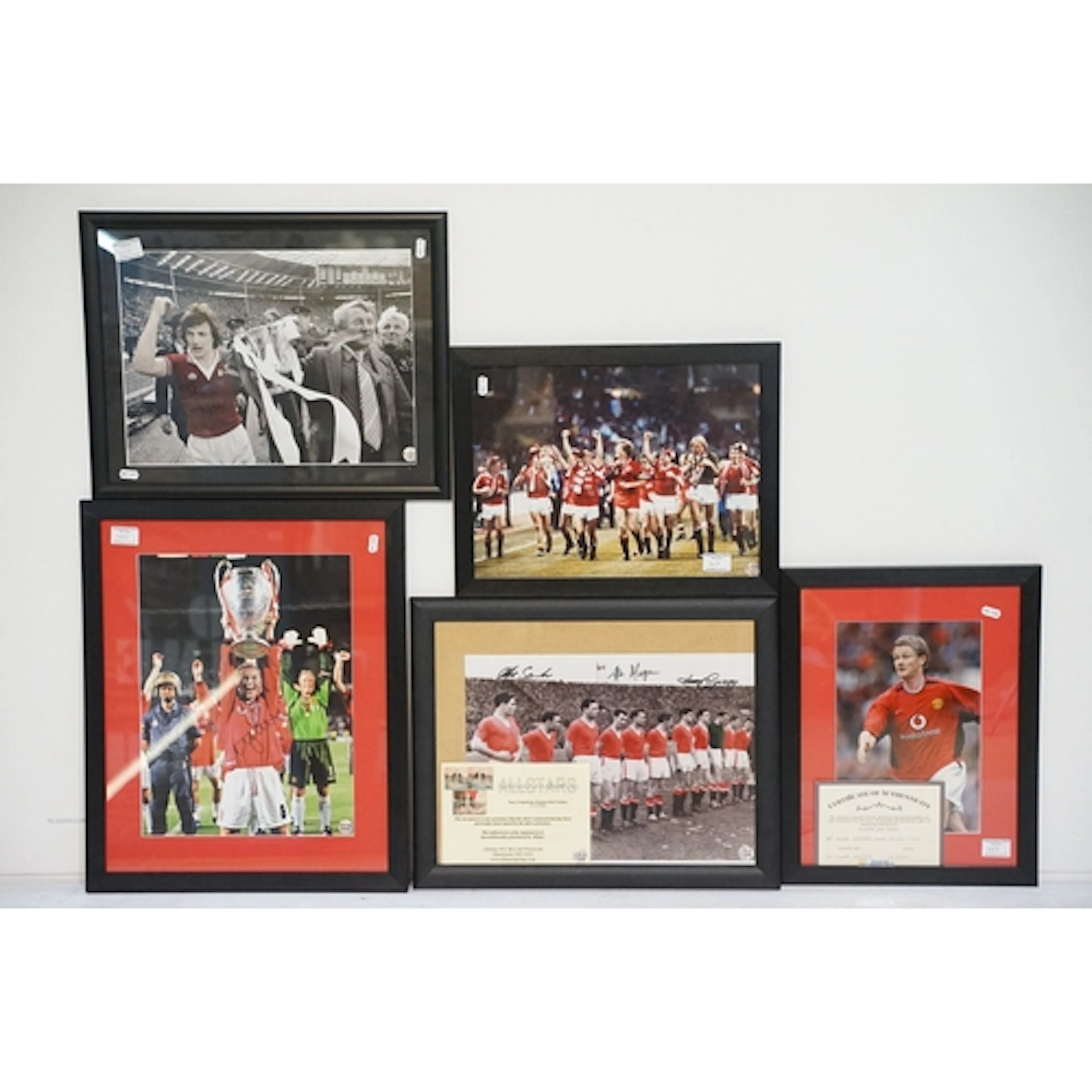 Football Autographs - Five framed & glazed Manchester United...