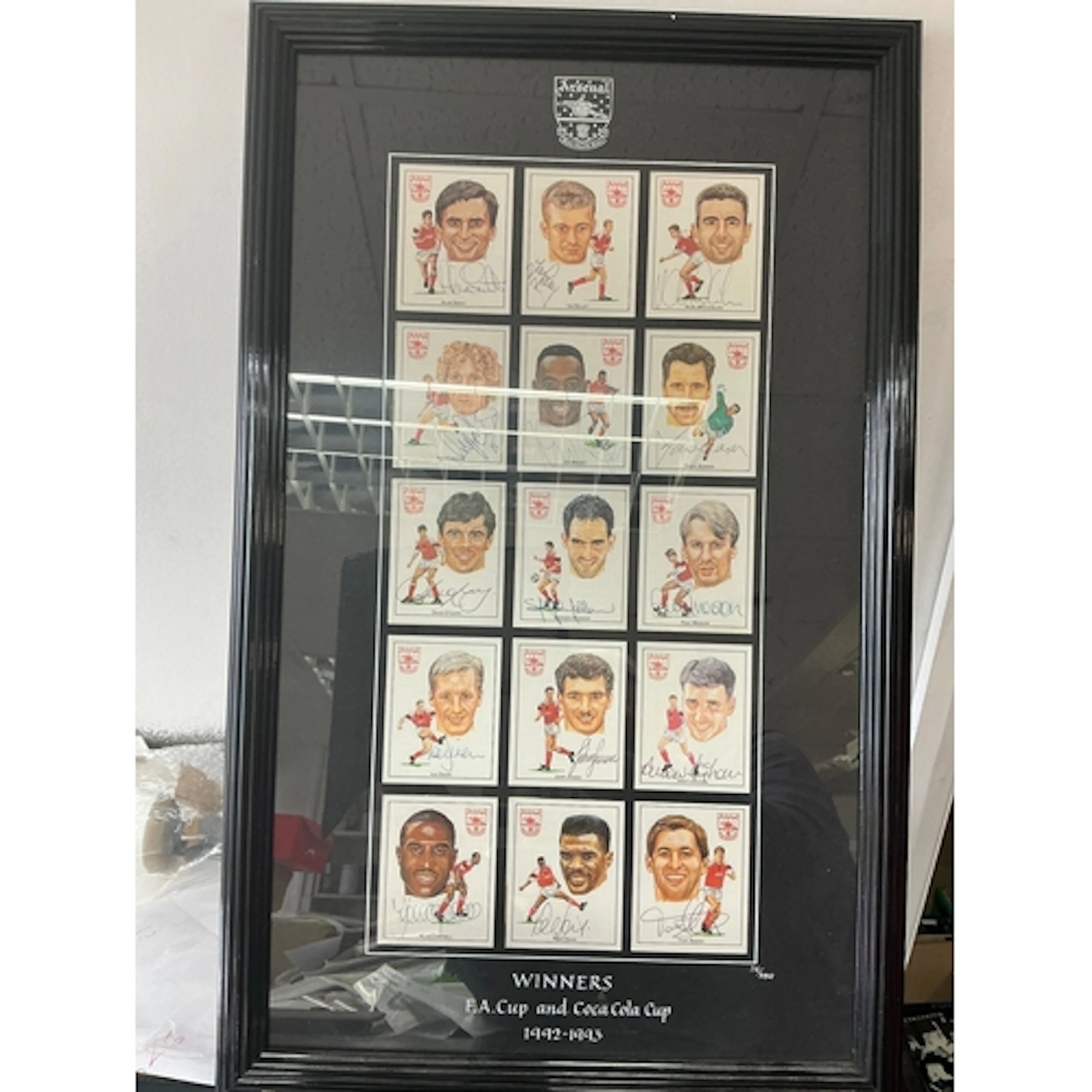Arsenal 1993 Double Cup Winners Signed Framed Football Cards...