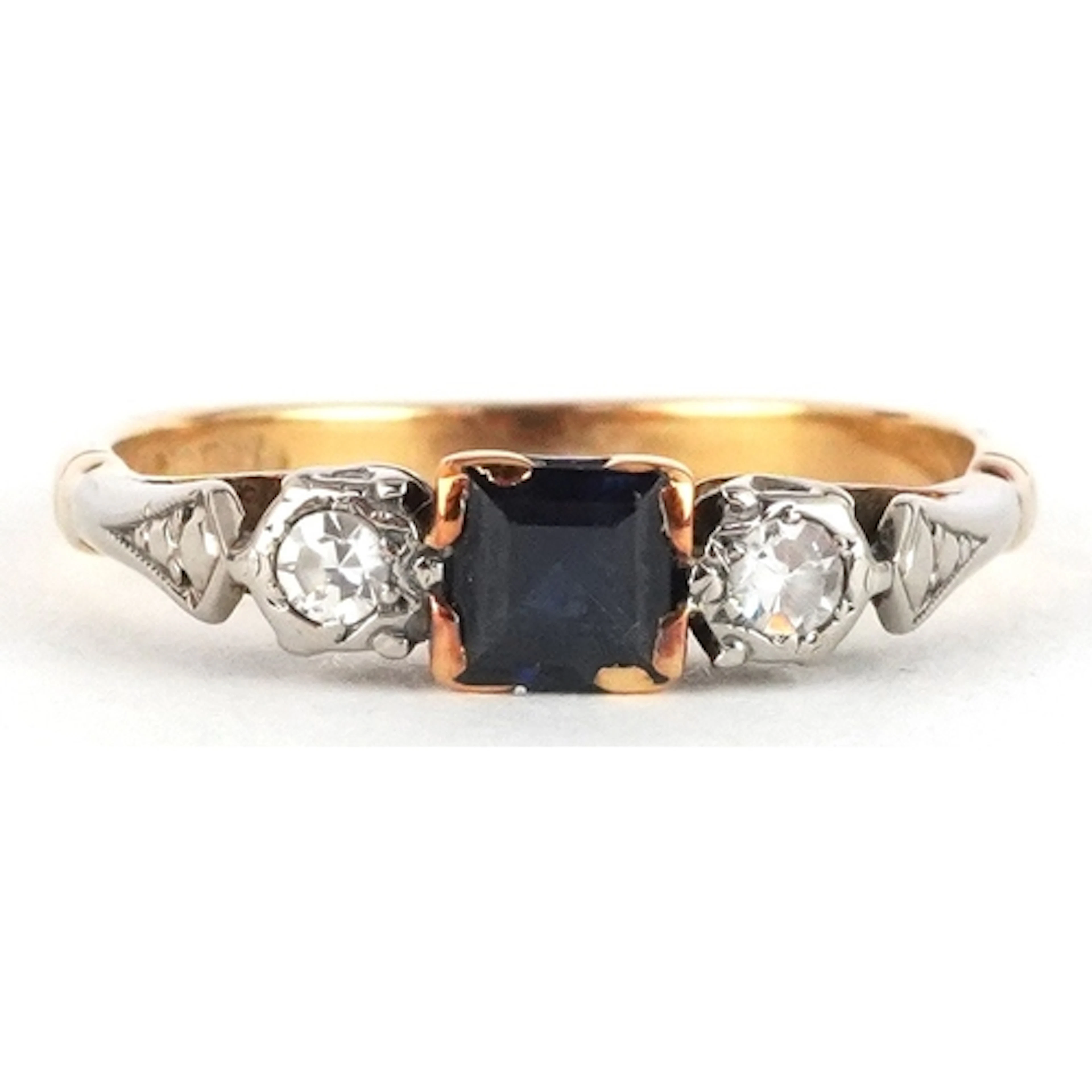 18ct gold and platinum diamond and sapphire trilogy ring, si...