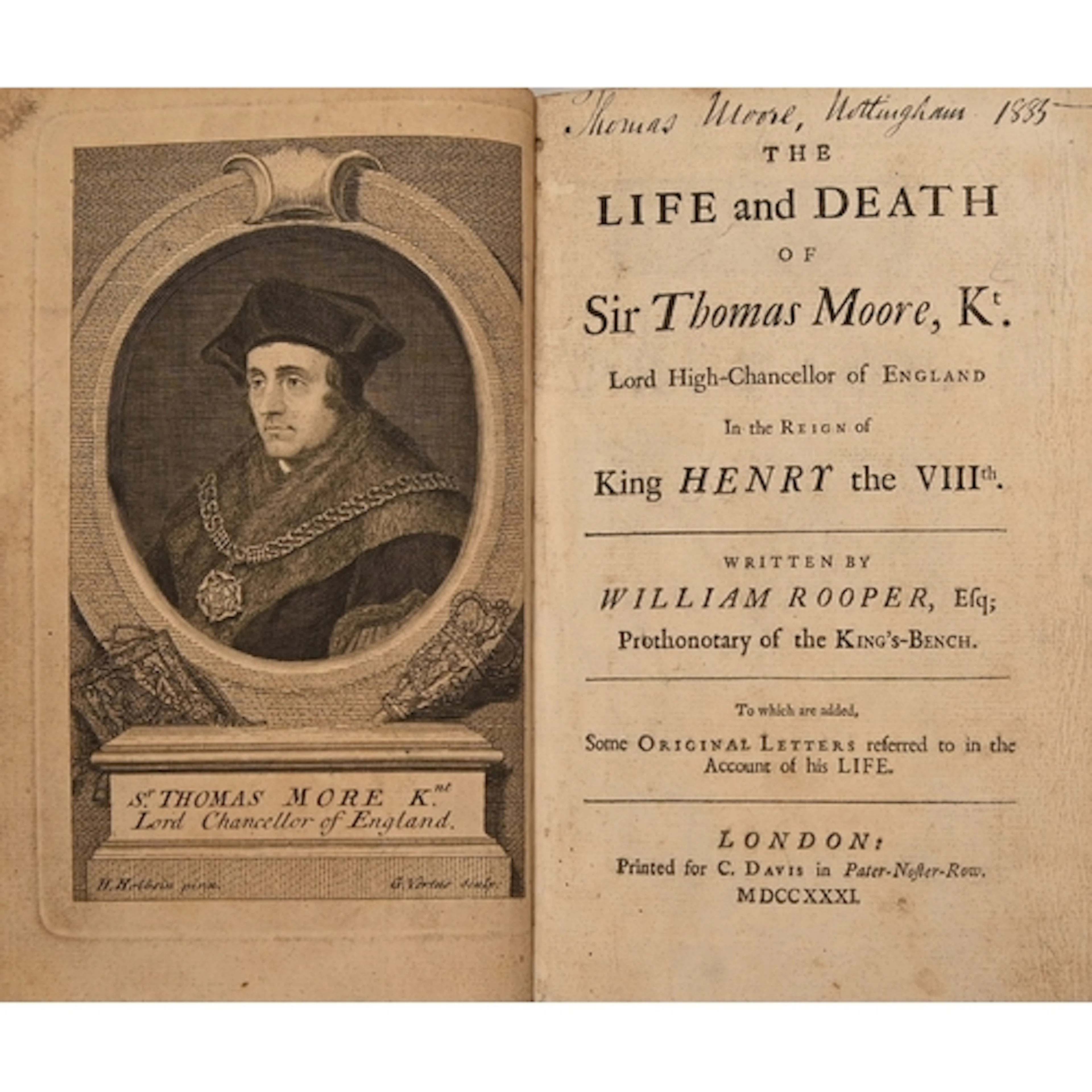 Roper (William), The Life and Death of Sir Thomas More, Kt. ...