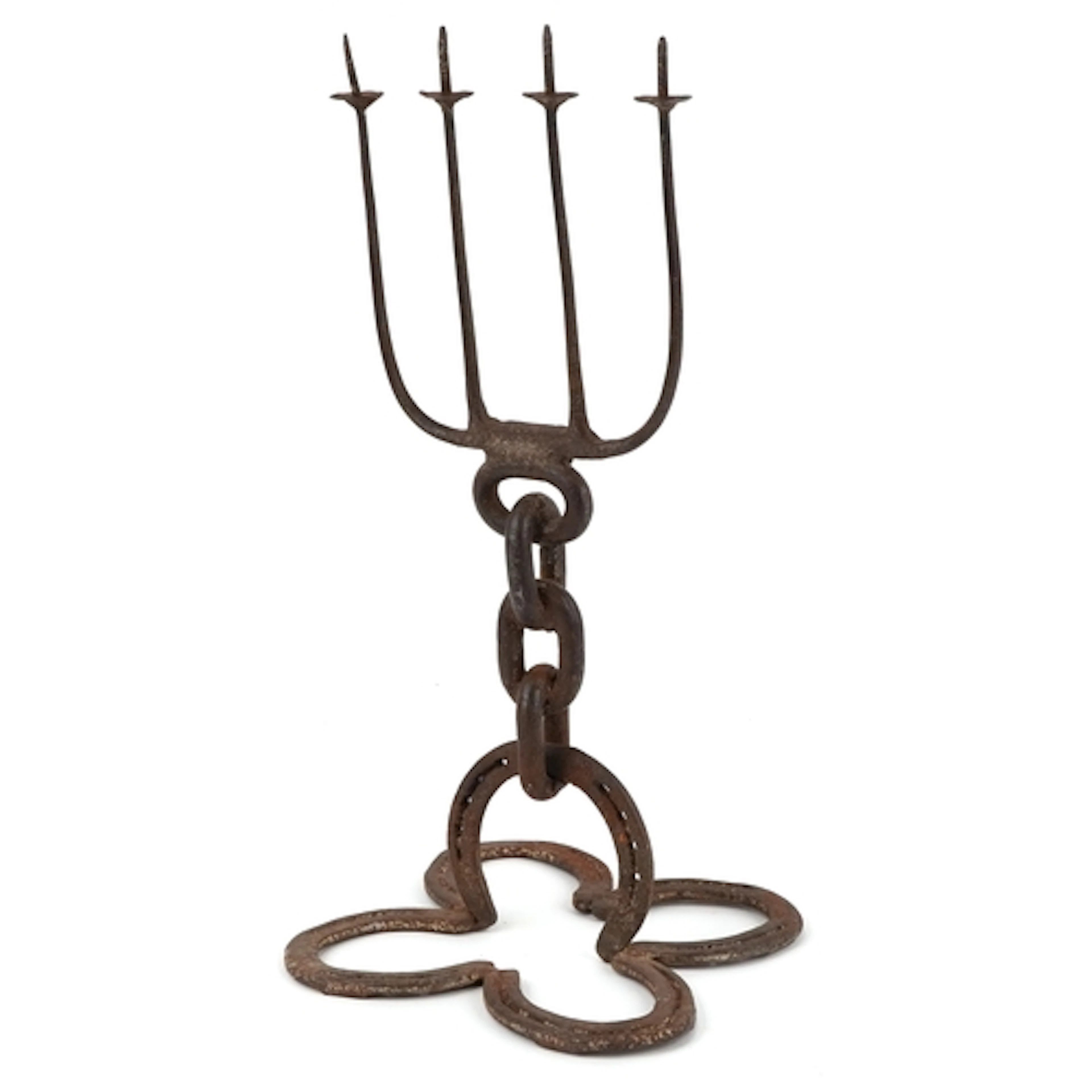Victorian Brutalist design candelabra, the base made from ho...