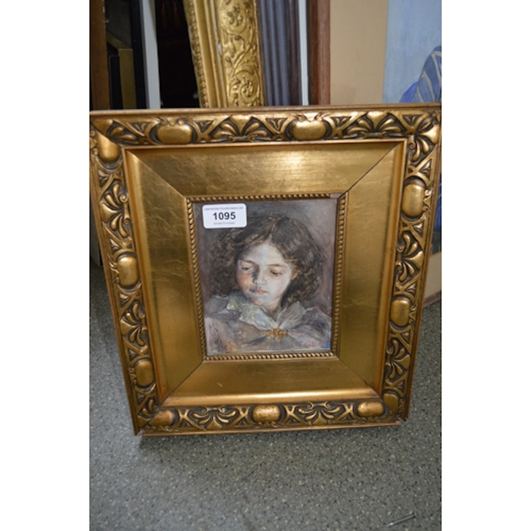 Watercolour, head and shoulder portrait of a girl, signed wi...