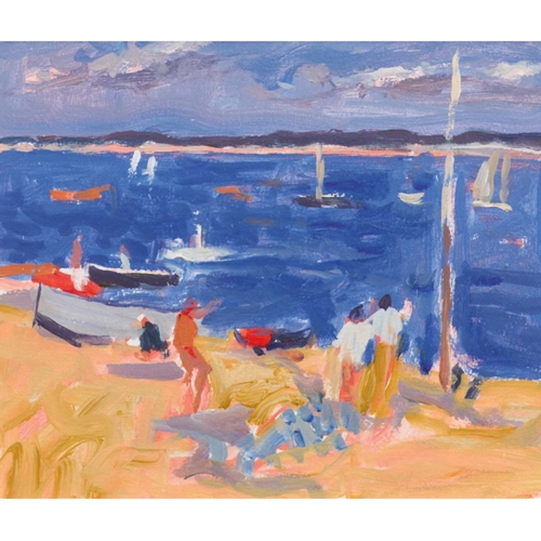 § John MILLER (1931-2002) Beach with Boats I Gouache, stamp ...