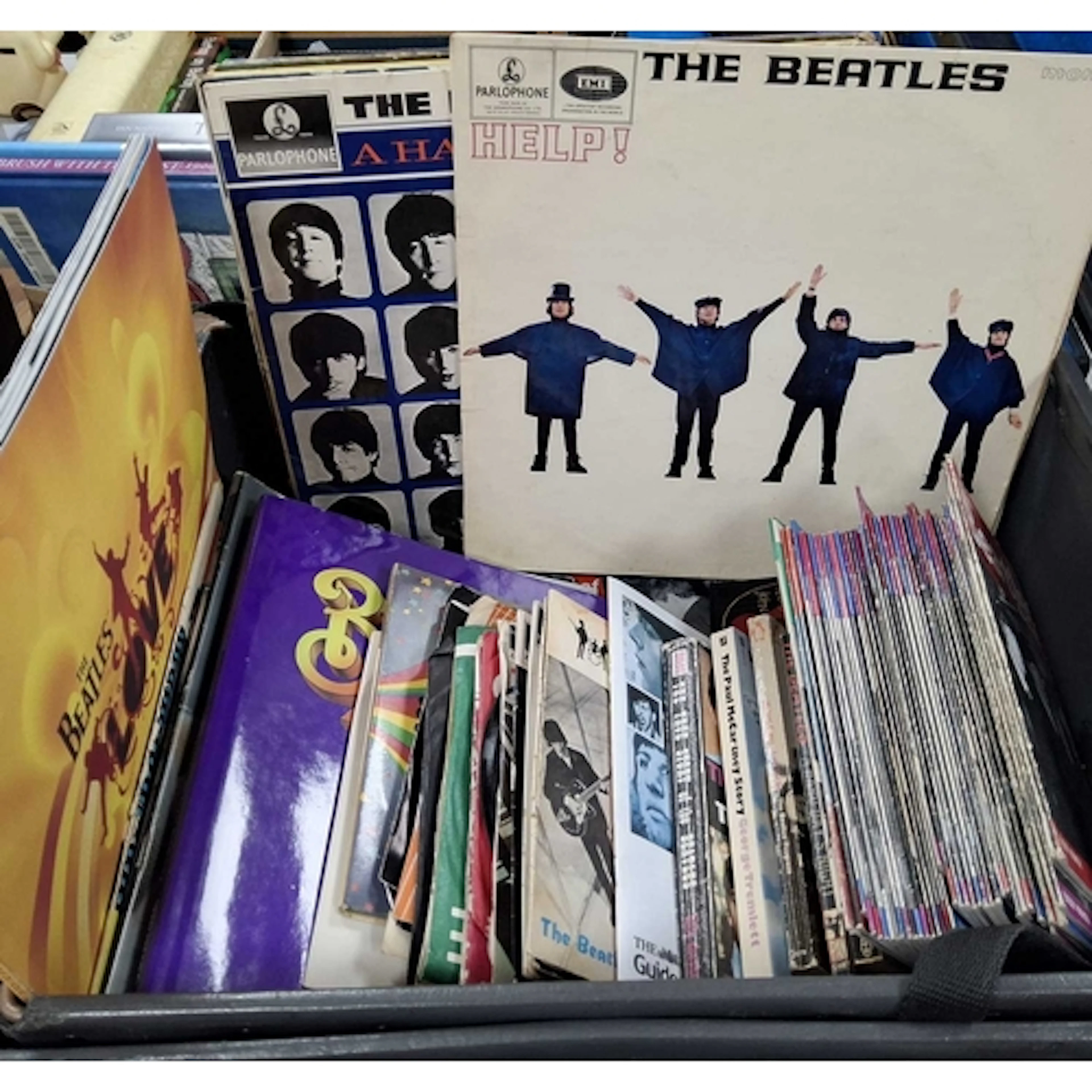 ONE BOX OF BEATLES MEMORABILIA containing six Beatles vinyl ...
