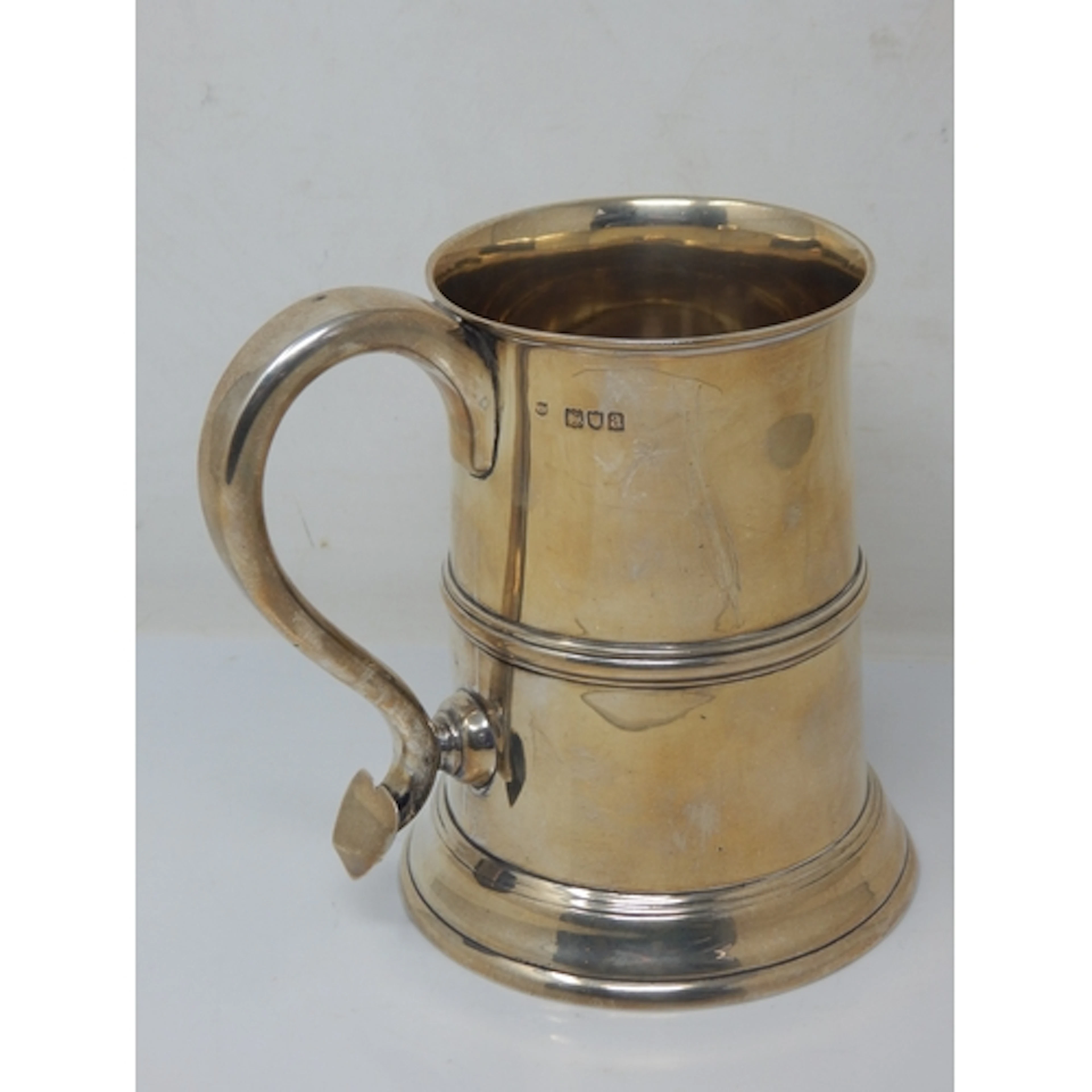 18th Century Style Victorian Silver Pint Tankard with C Scro...