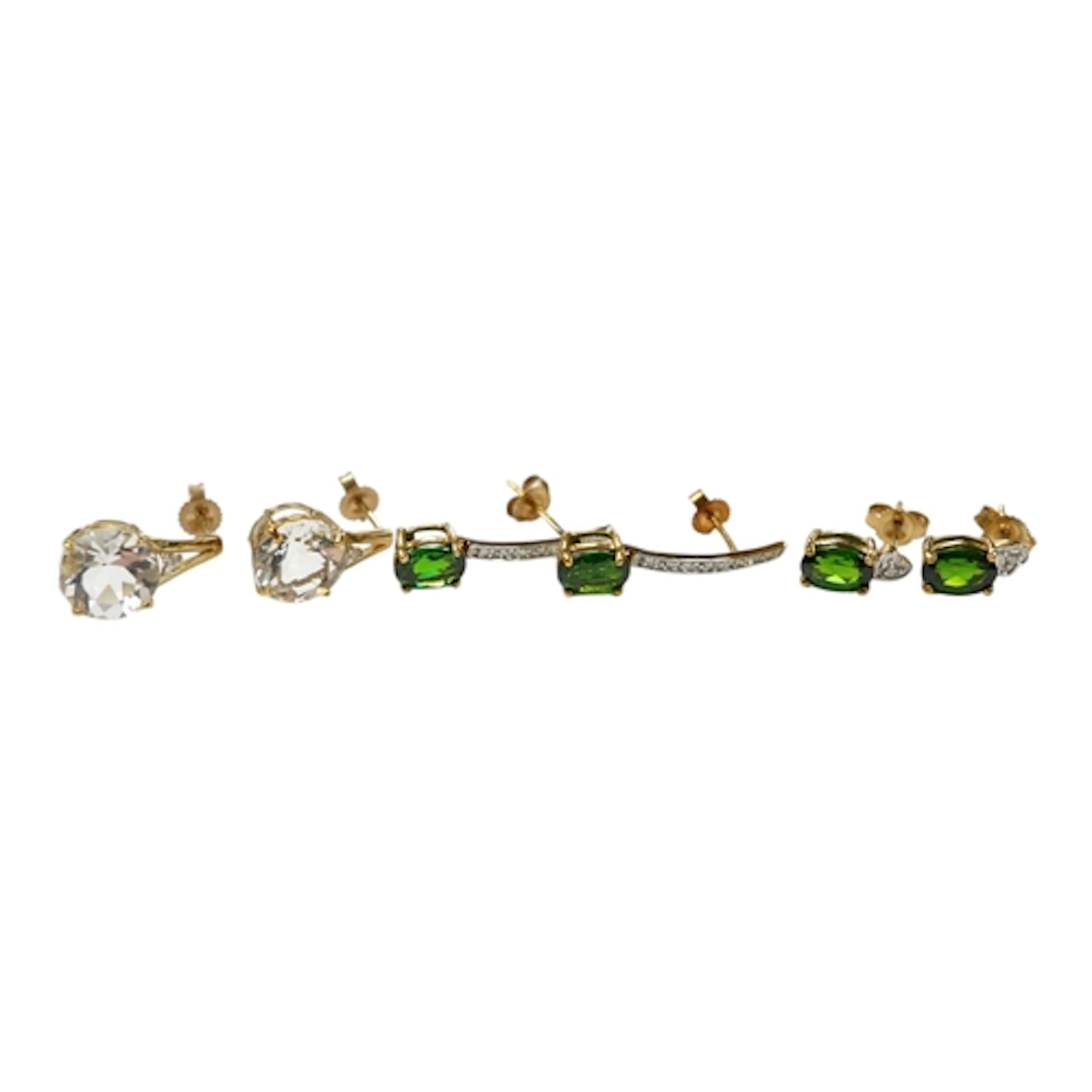 Two recent pairs of 9ct gold, chrome diopside and diamond se...