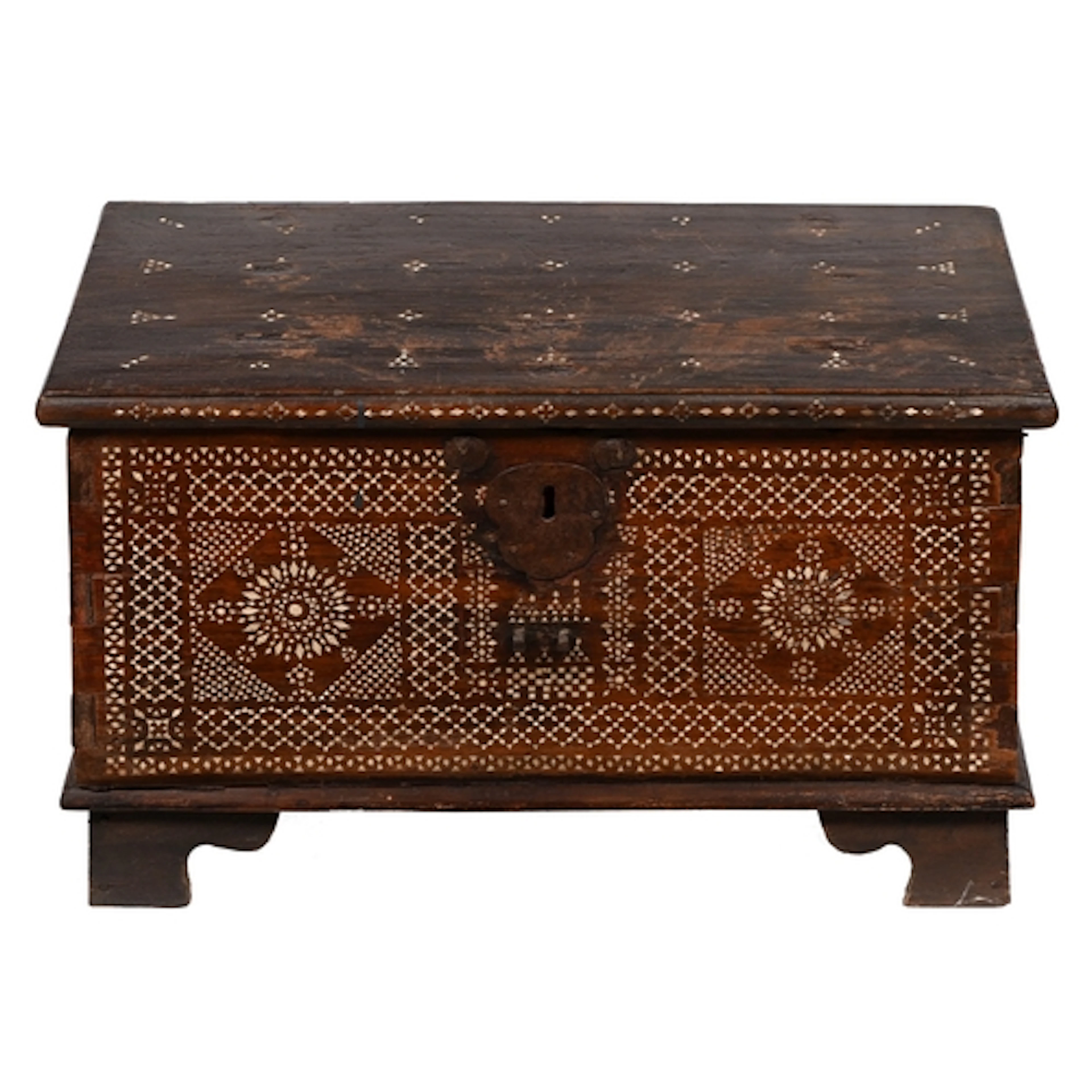 An Indonesian dense hardwood and mother-of-pearl geometric i...