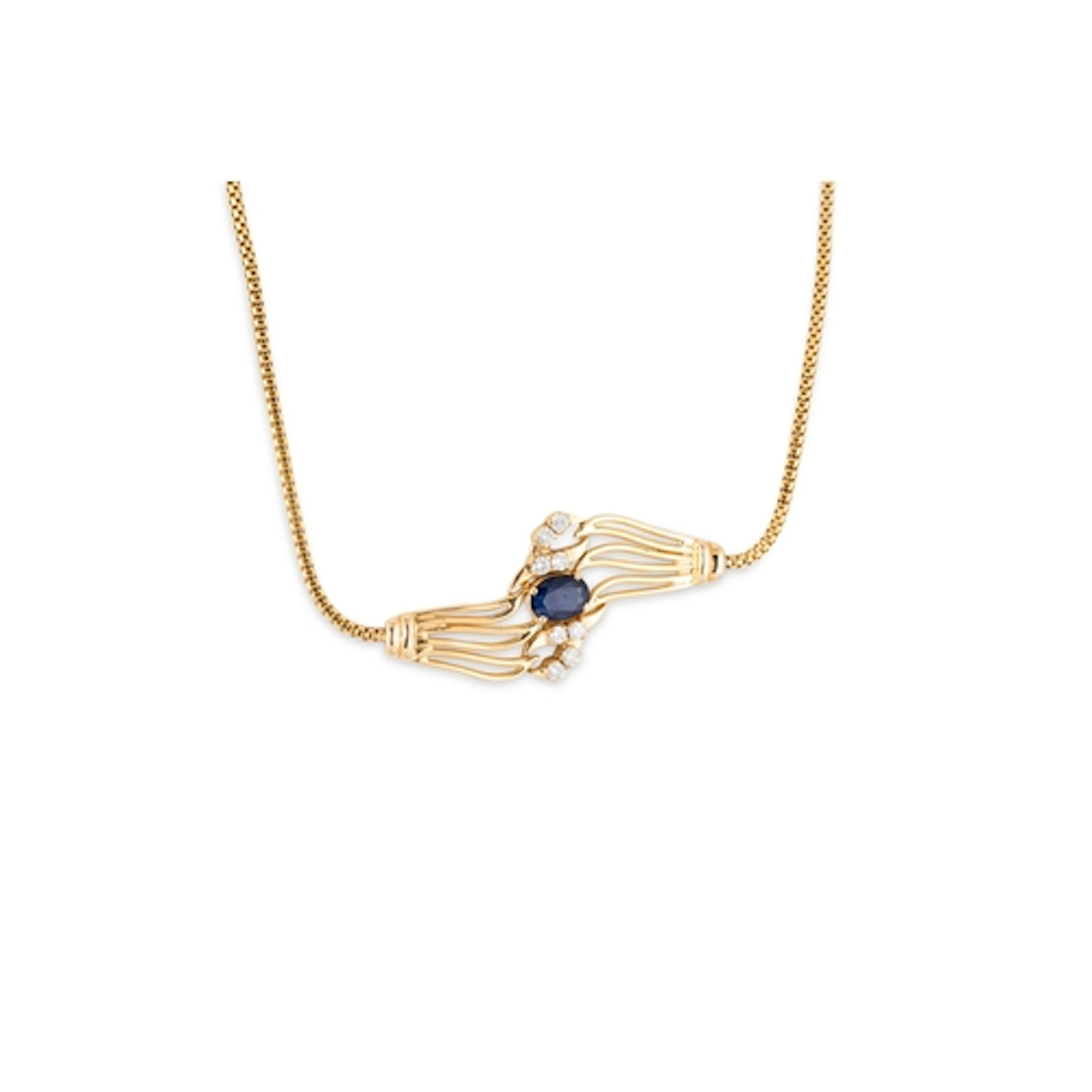 A SAPPHIRE AND DIAMOND SET NECKLACE, eight round brilliant c...