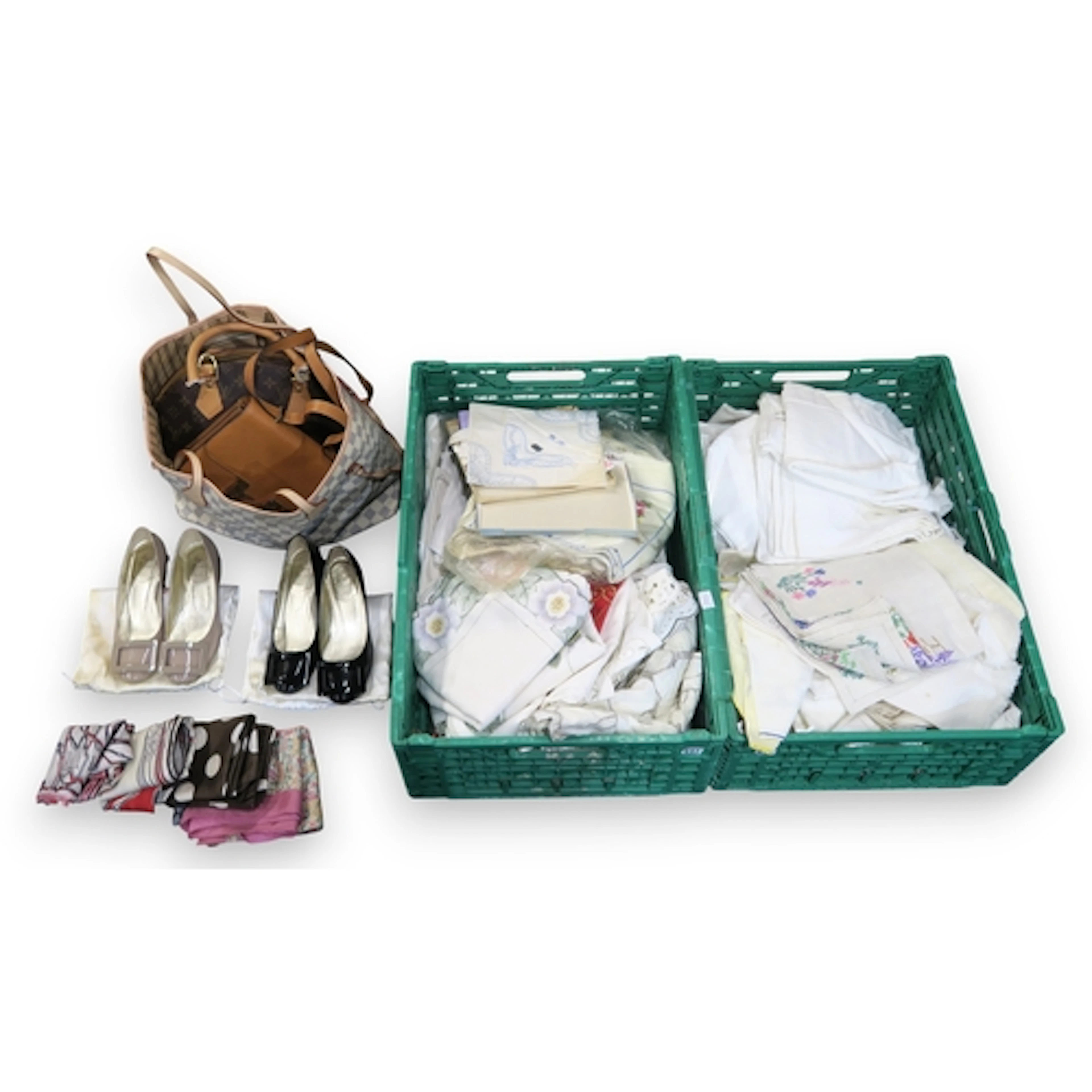 Silk scarves by Liberty and Richard Allan, Roger Vivier shoe...