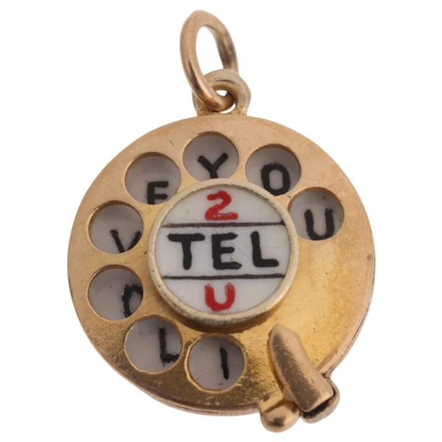 A Vintage 9ct gold enamel novelty dial telephone charm/penda...