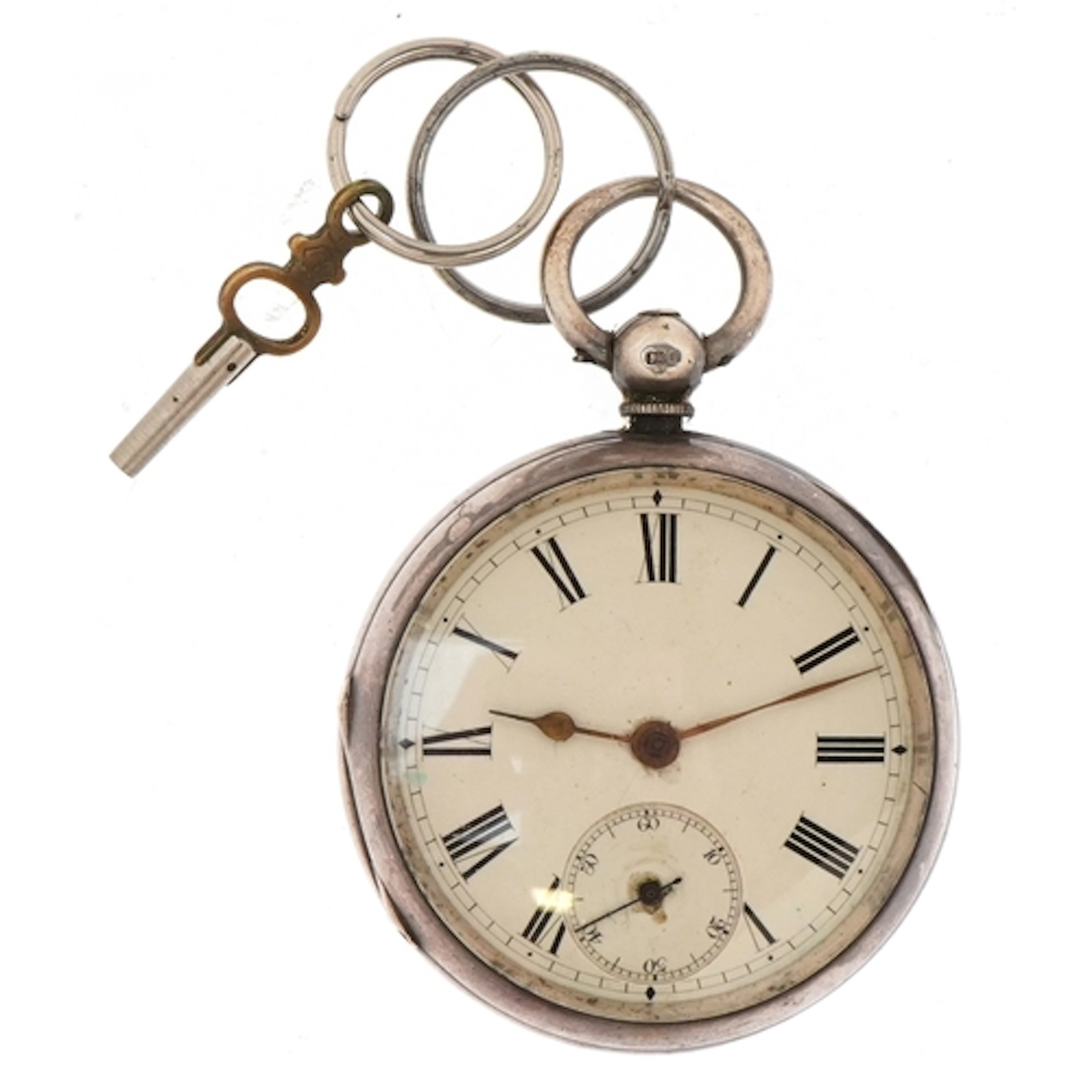Victorian gentlemen's silver key wind open face pocket watch...
