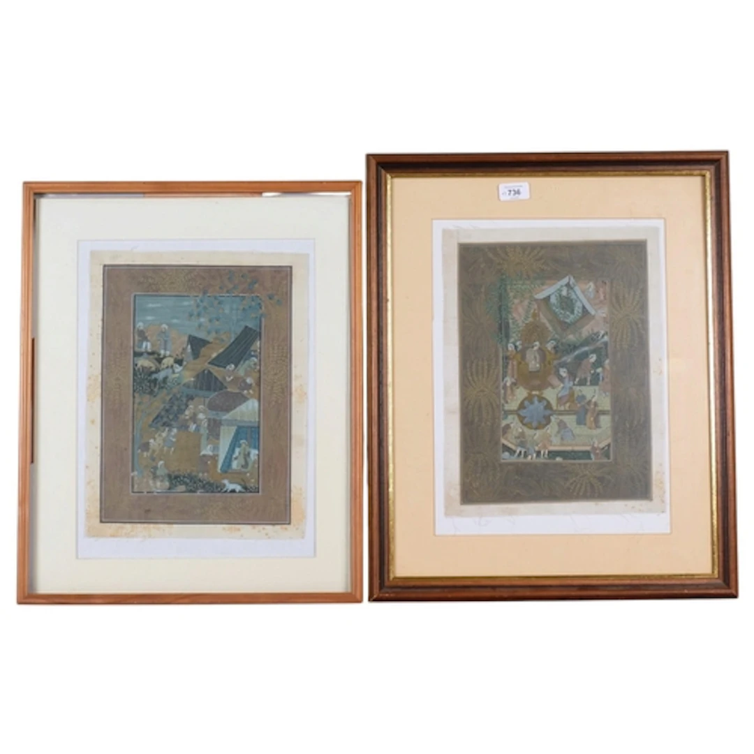 Pair of Indian court scenes, watercolour on silk, 32cm x 24c...