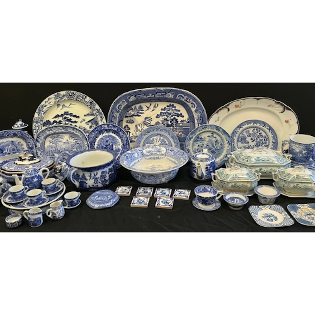 Blue and white - a large 19th century meat serving with with...
