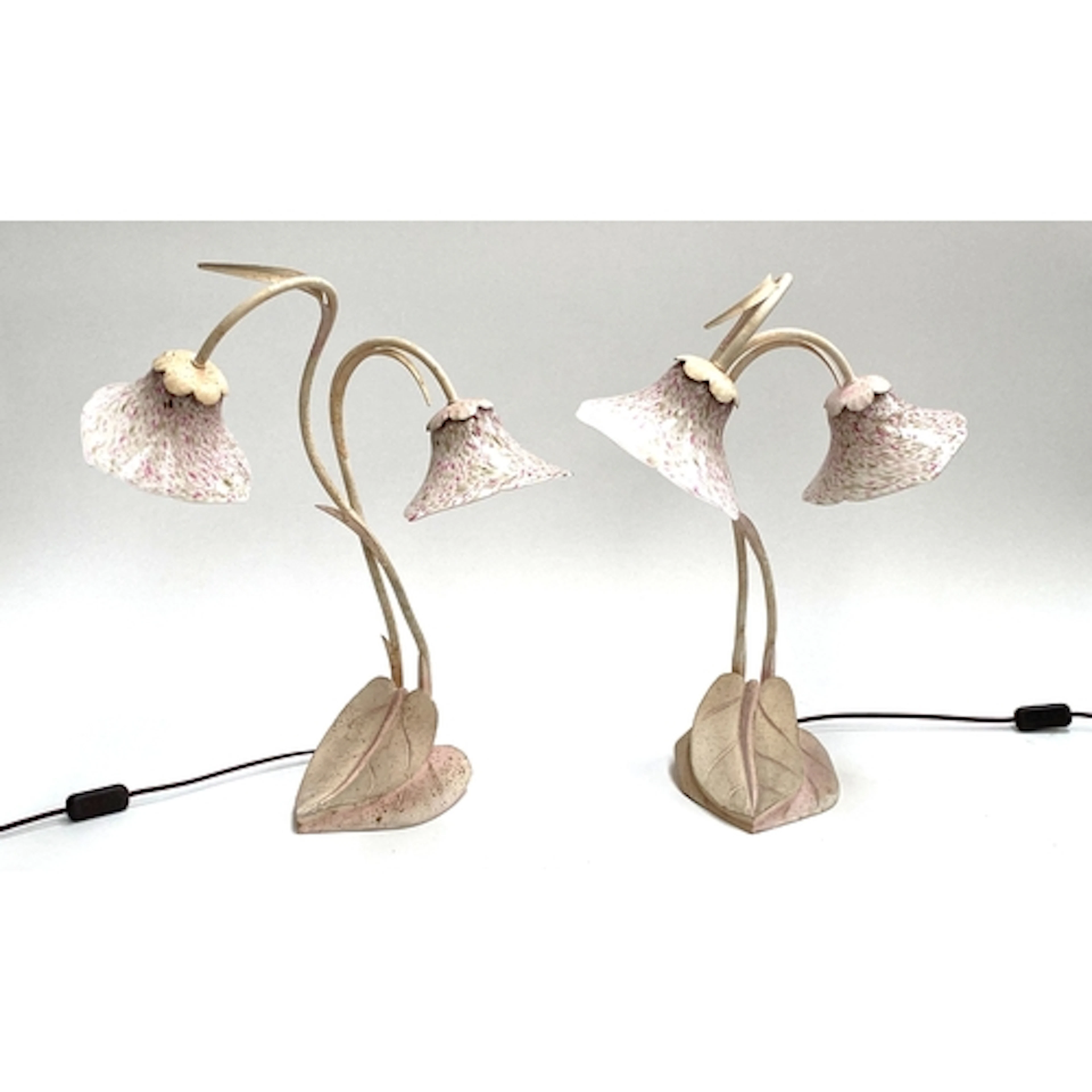 A pair of painted metal and Murano glass twin fitting table ...