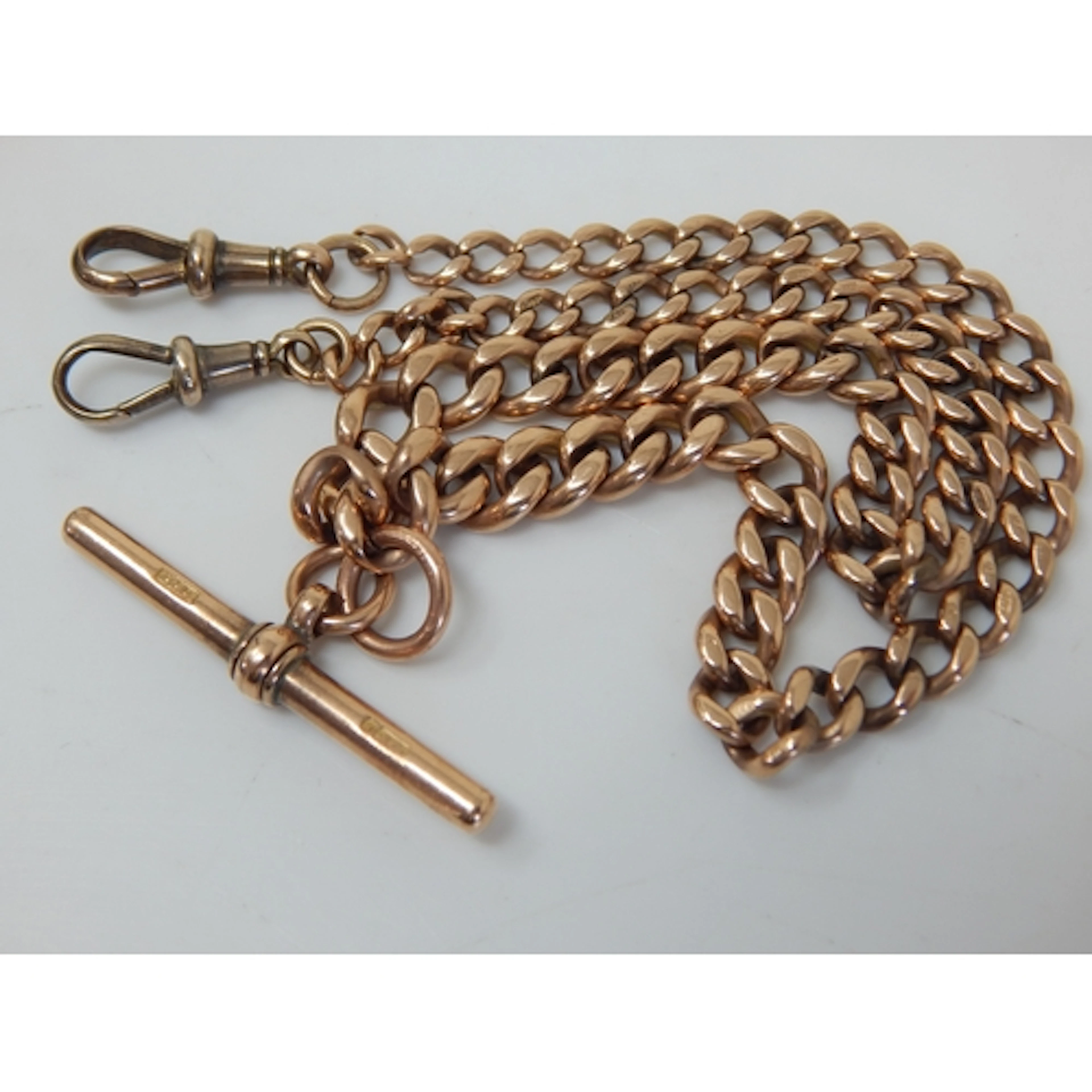 9ct Gold Double Albert Chain with T-Bar & Twin Clips: Weight...