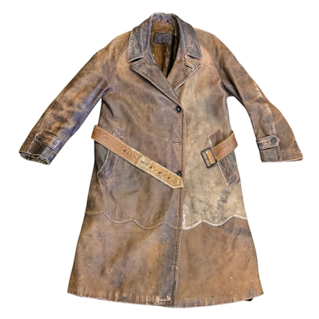 Wareing lined brown leather Trench/Motoring Coat, leather fa...